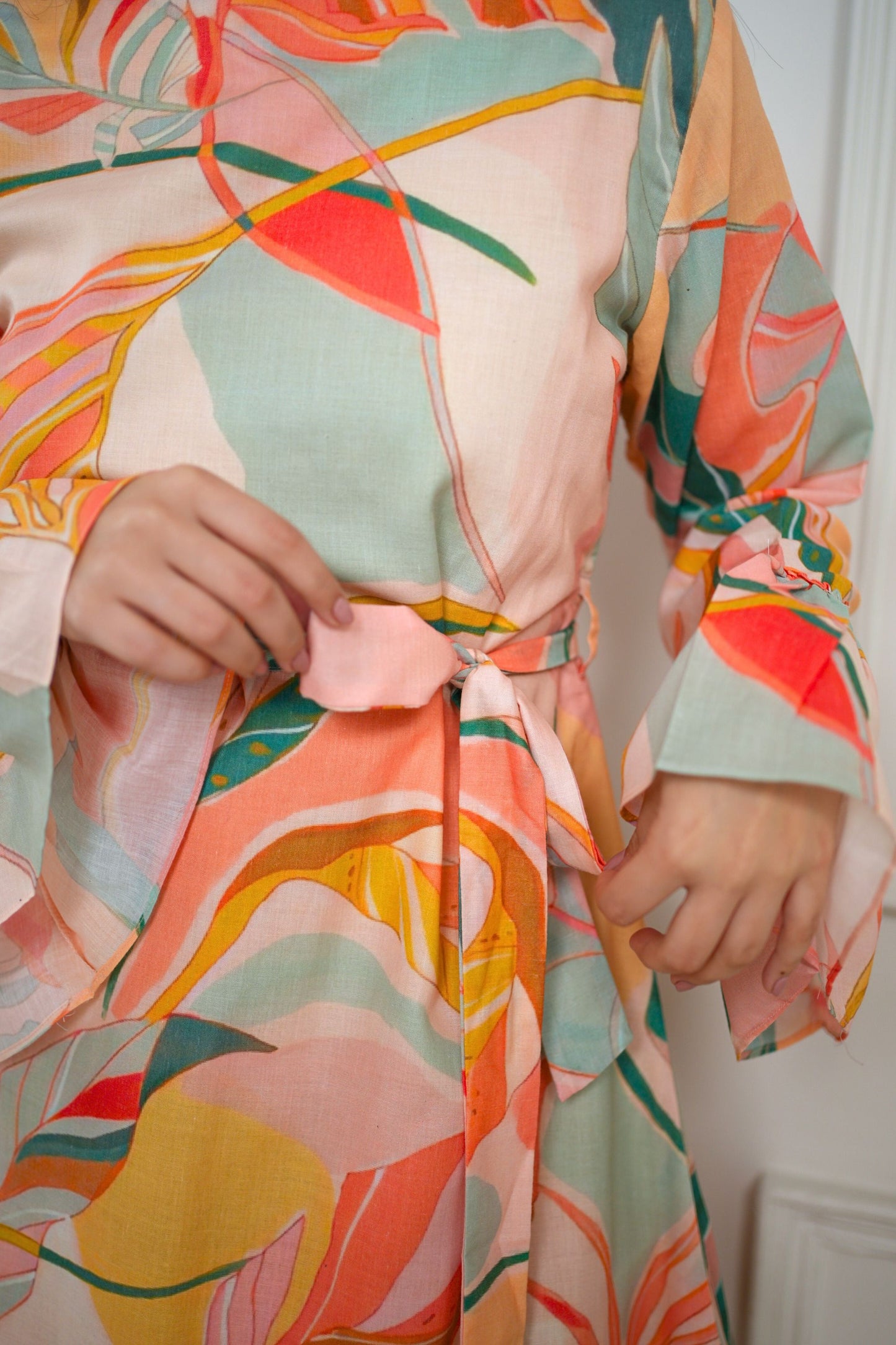Peach Floral Midi Dress
