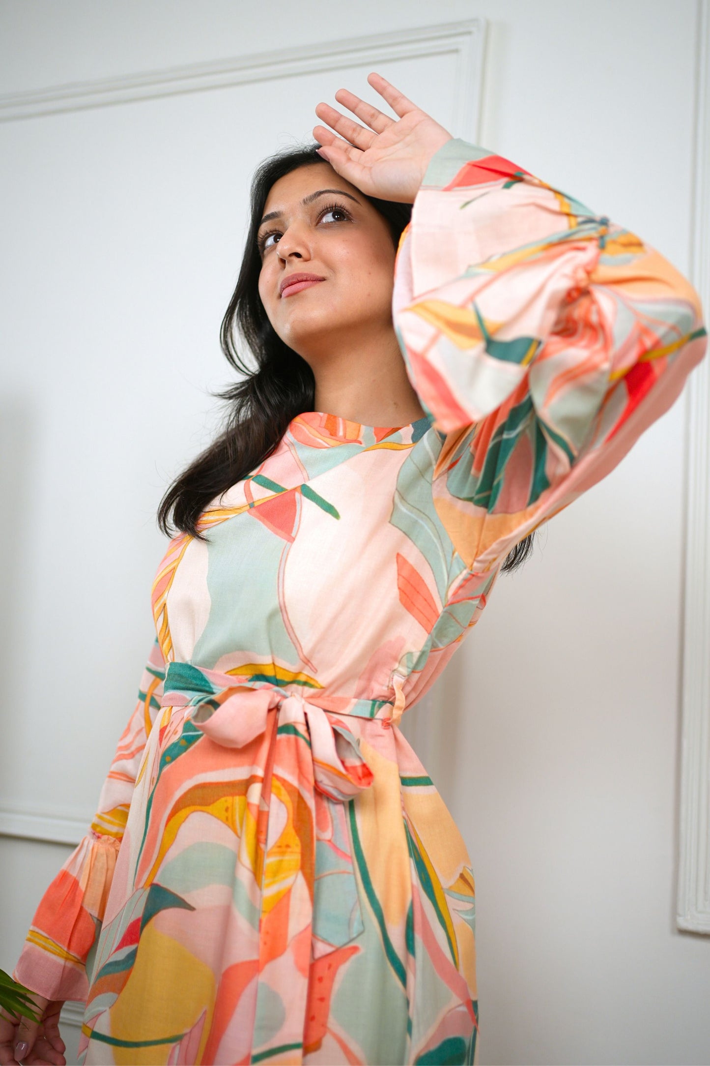 Peach Floral Midi Dress