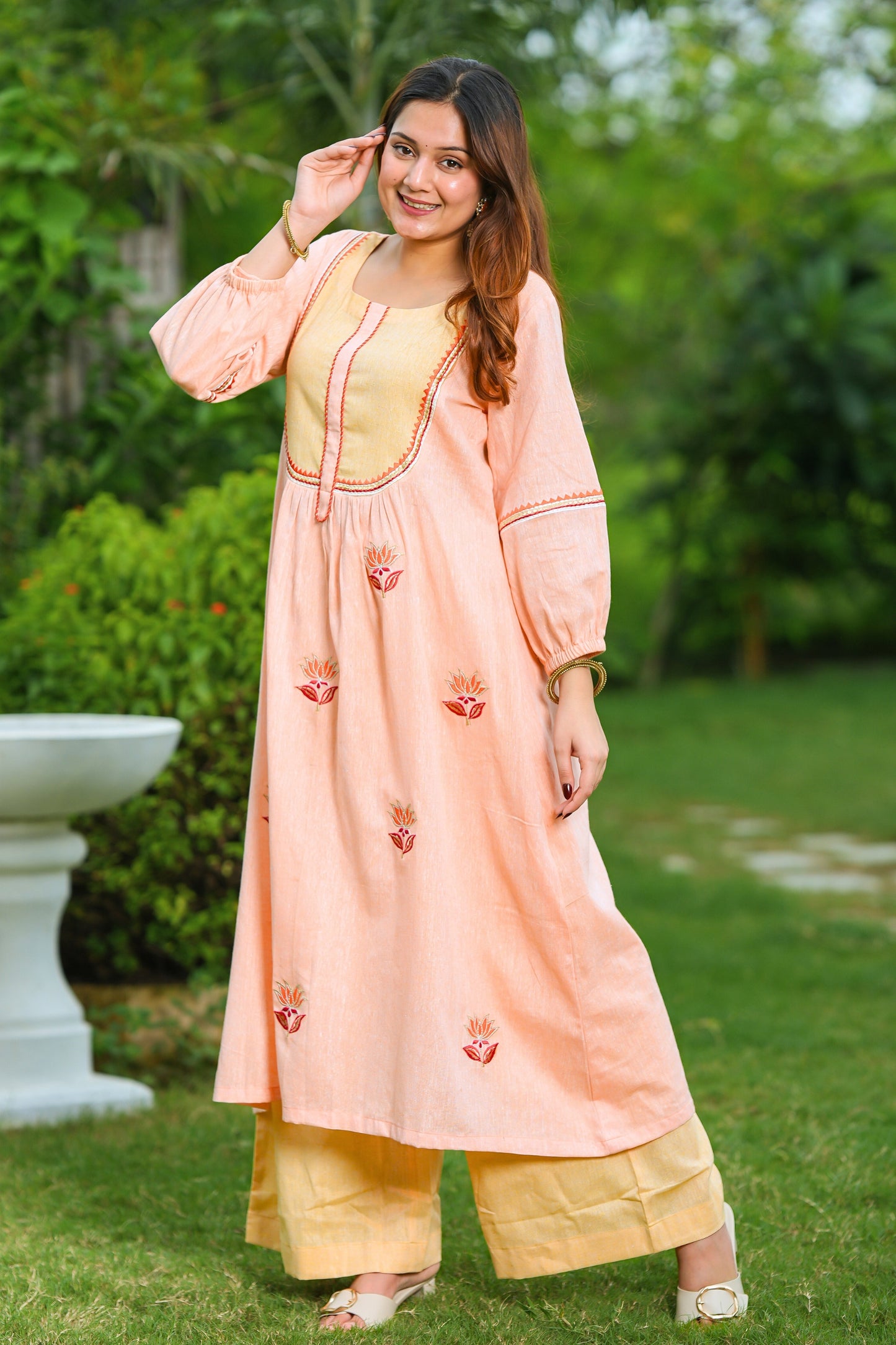 Peach Lotus Cotton Suit Set