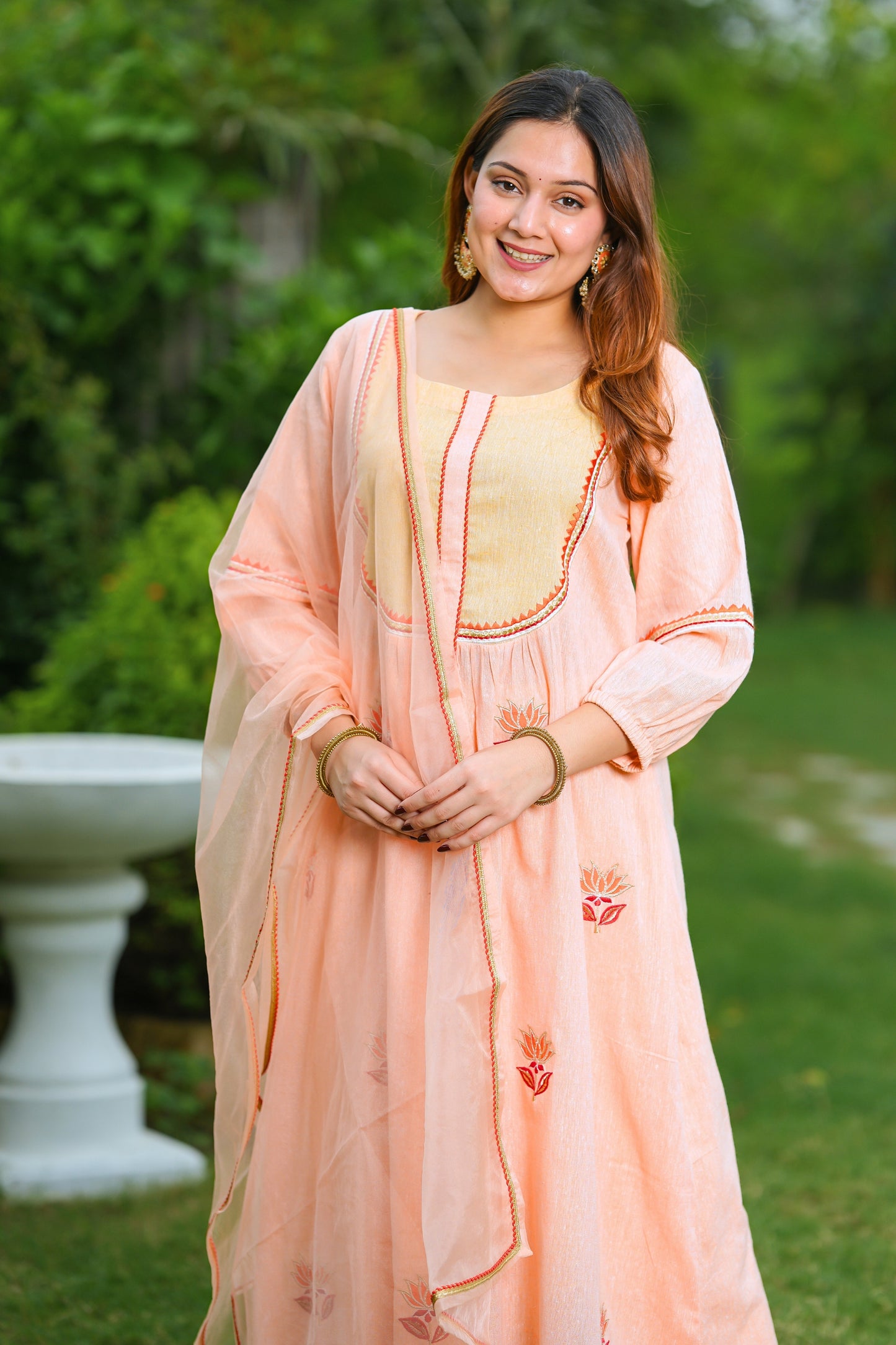 Peach Lotus Cotton Suit Set