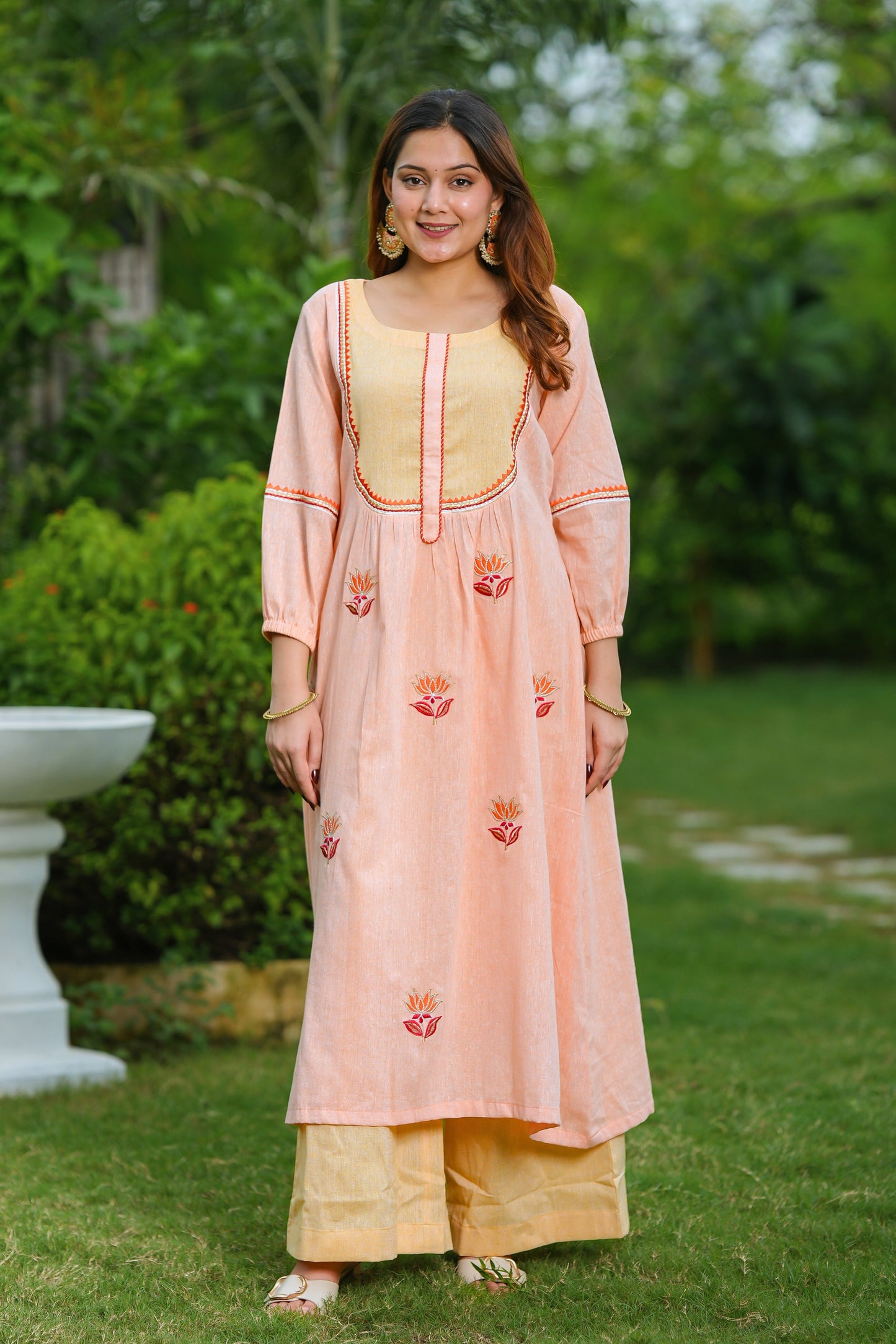 Peach Lotus Cotton Suit Set