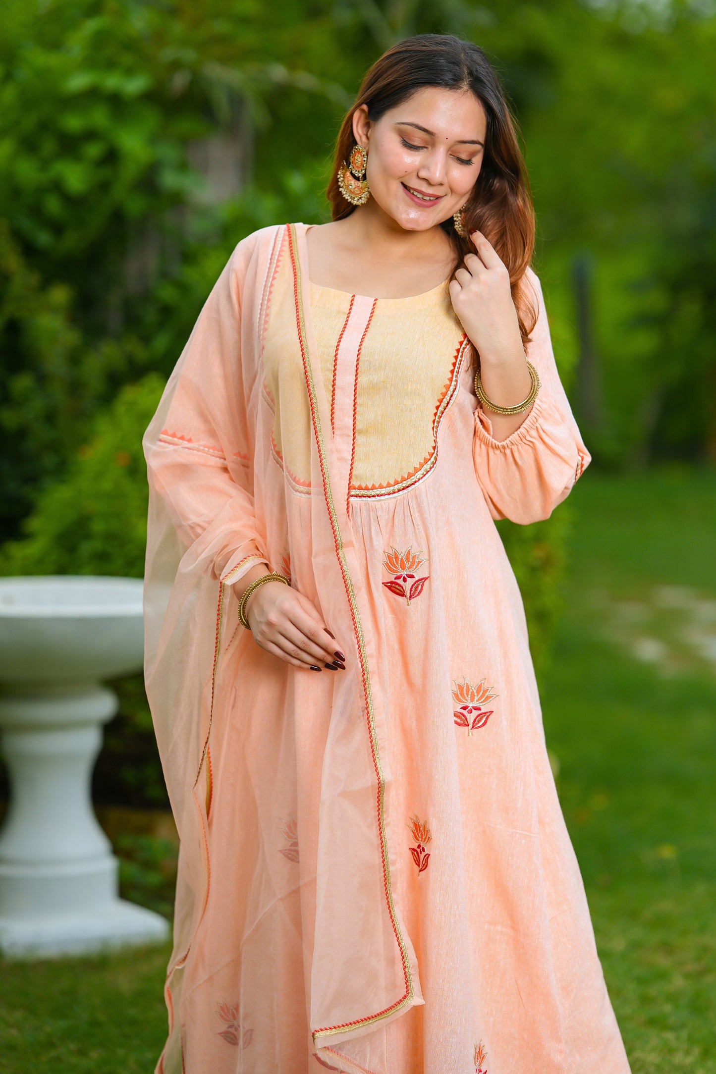 Peach Lotus Cotton Suit Set