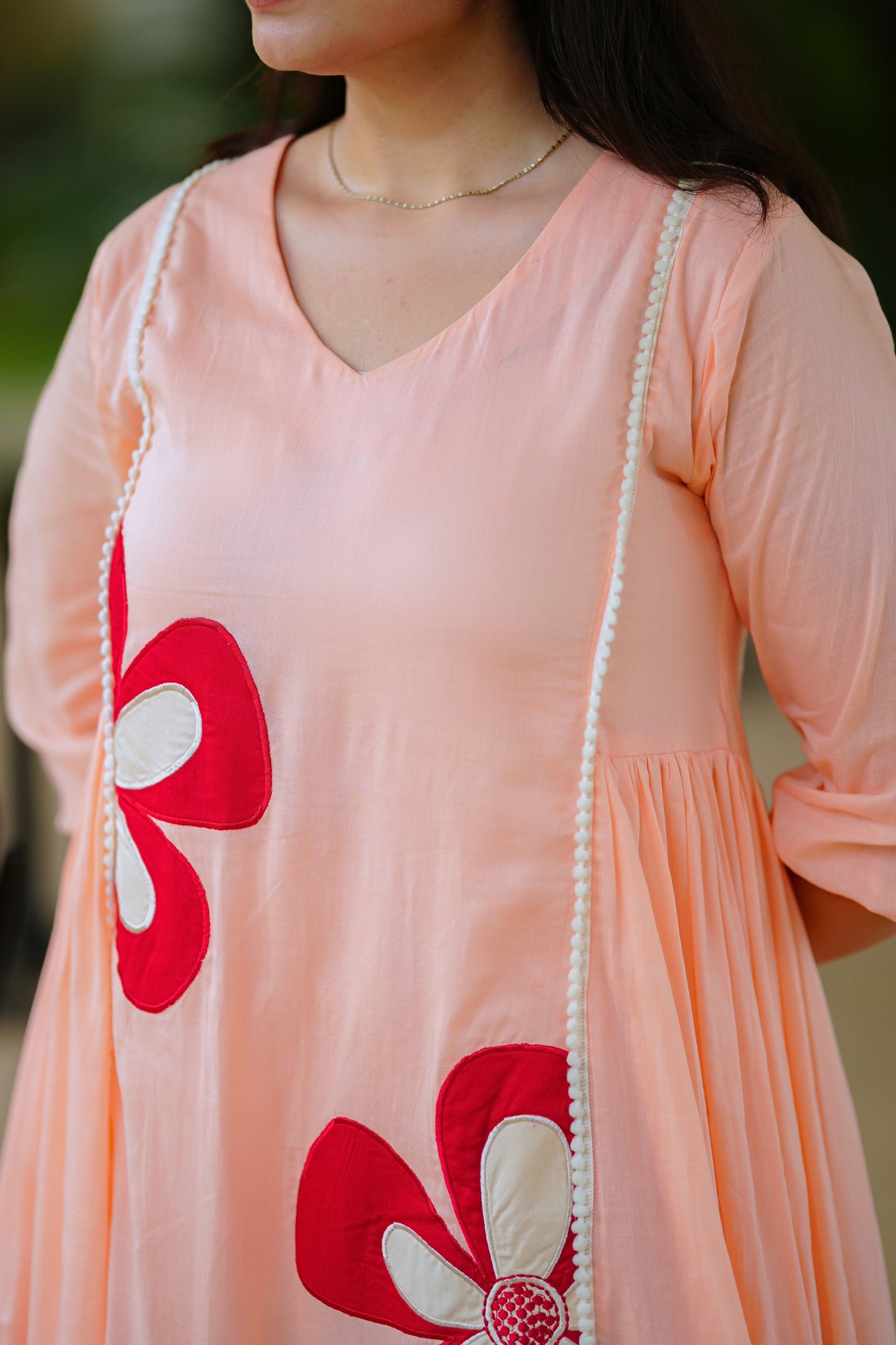 Peach Mulmul Floral Dress