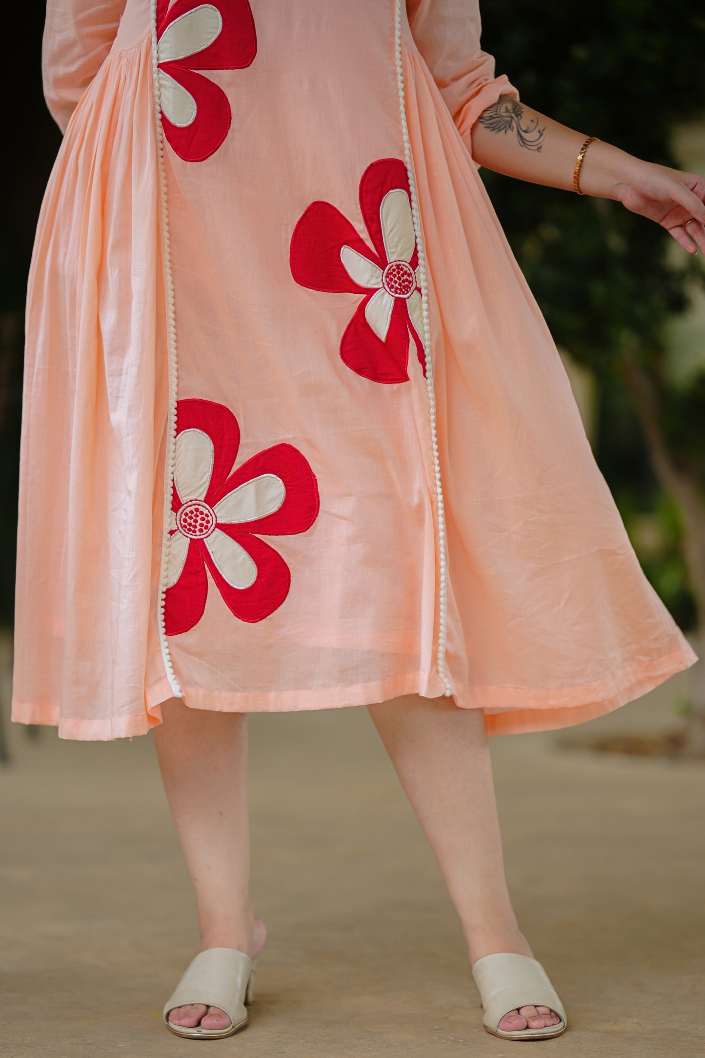 Peach Mulmul Floral Dress