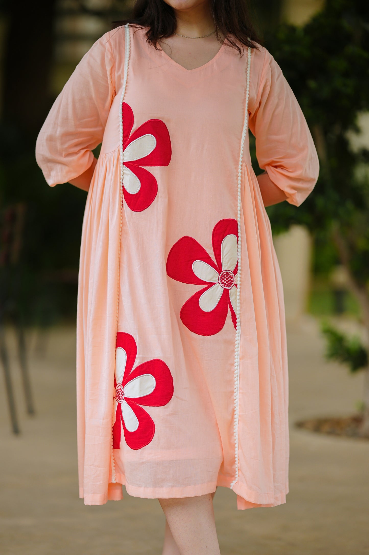 Peach Mulmul Floral Dress