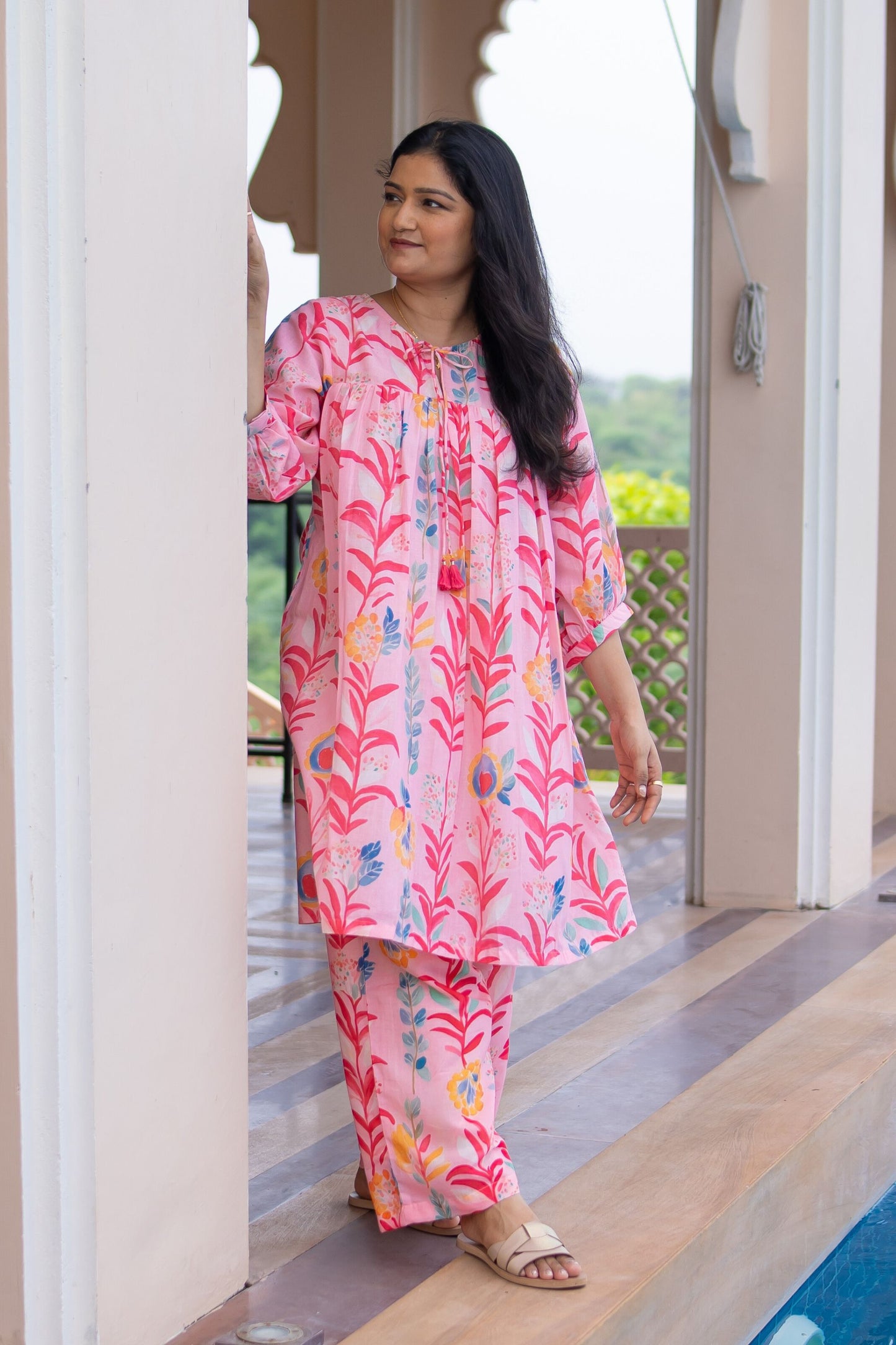 Pink Floral Kurta Set