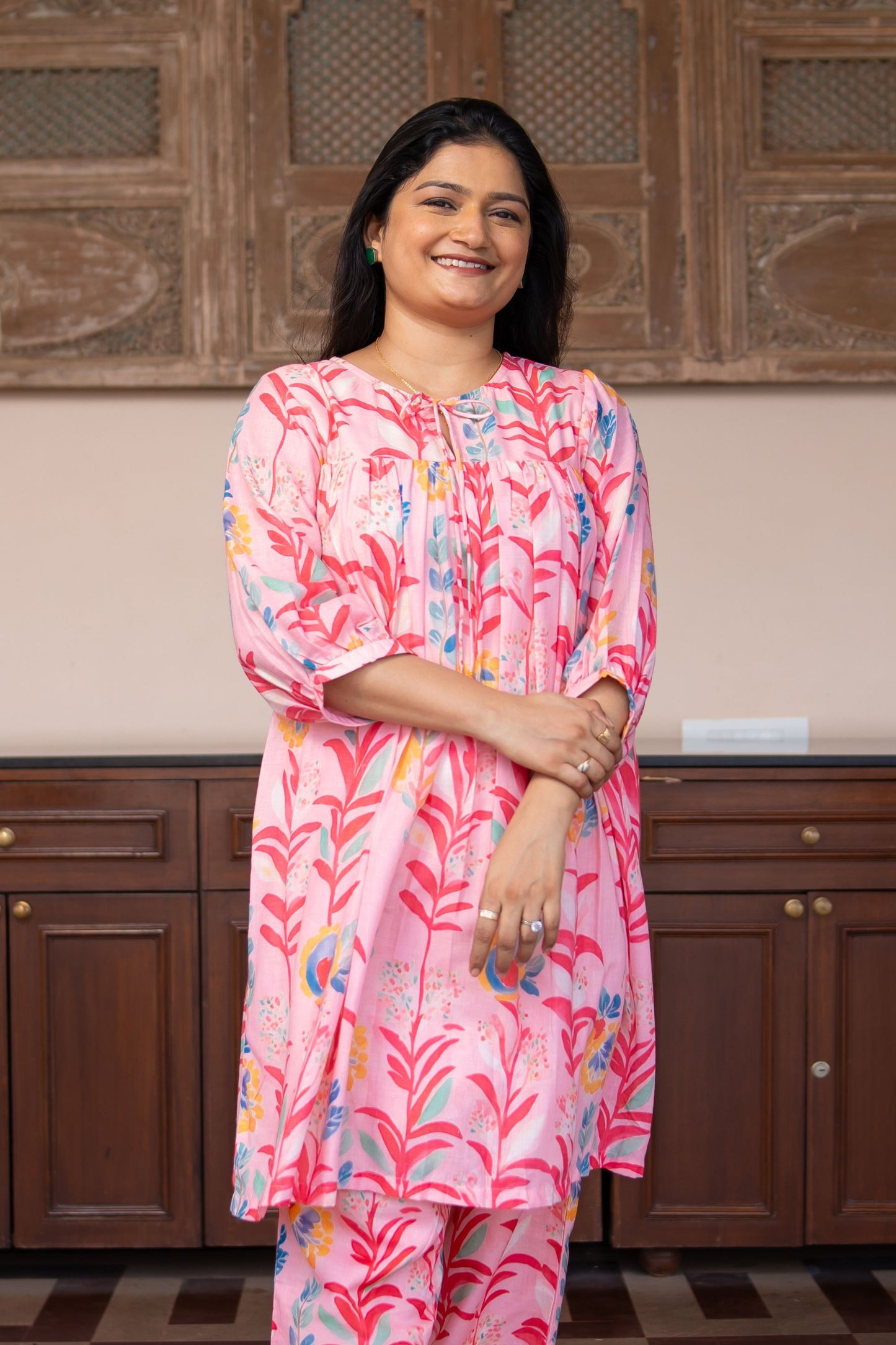 Pink Floral Kurta Set