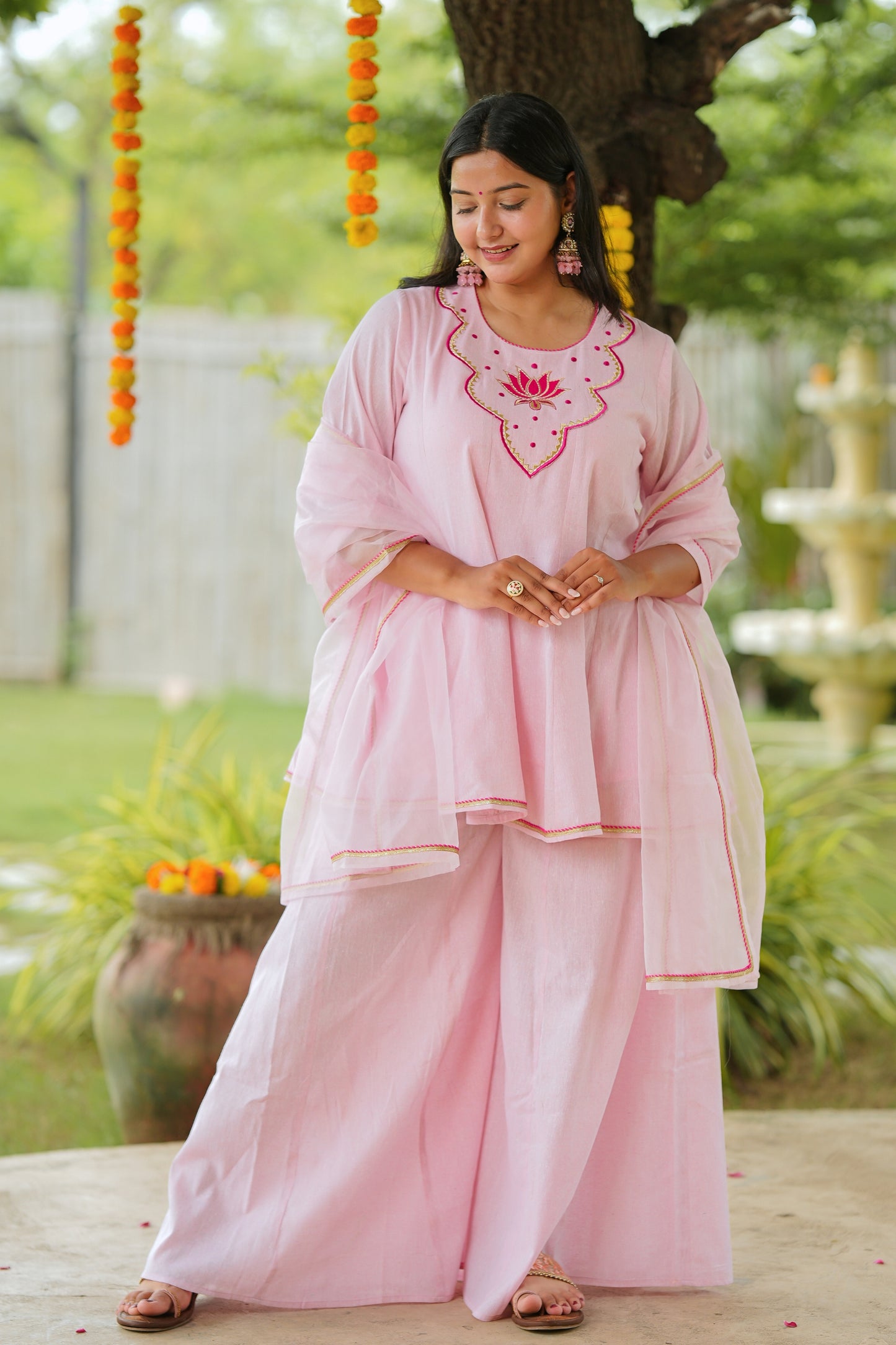 Pink Lotus Sharara Cotton Suit Set