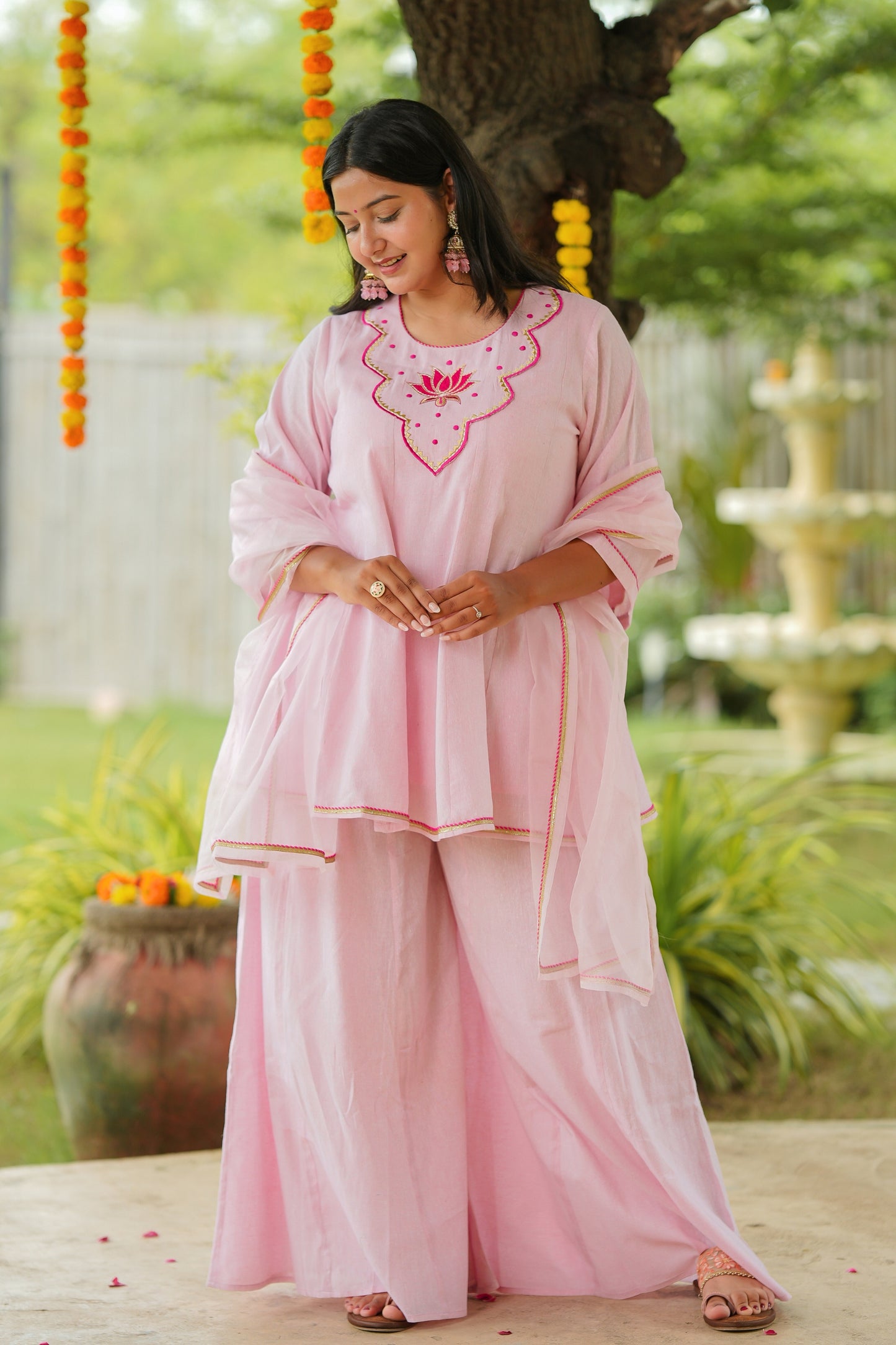 Pink Lotus Sharara Cotton Suit Set
