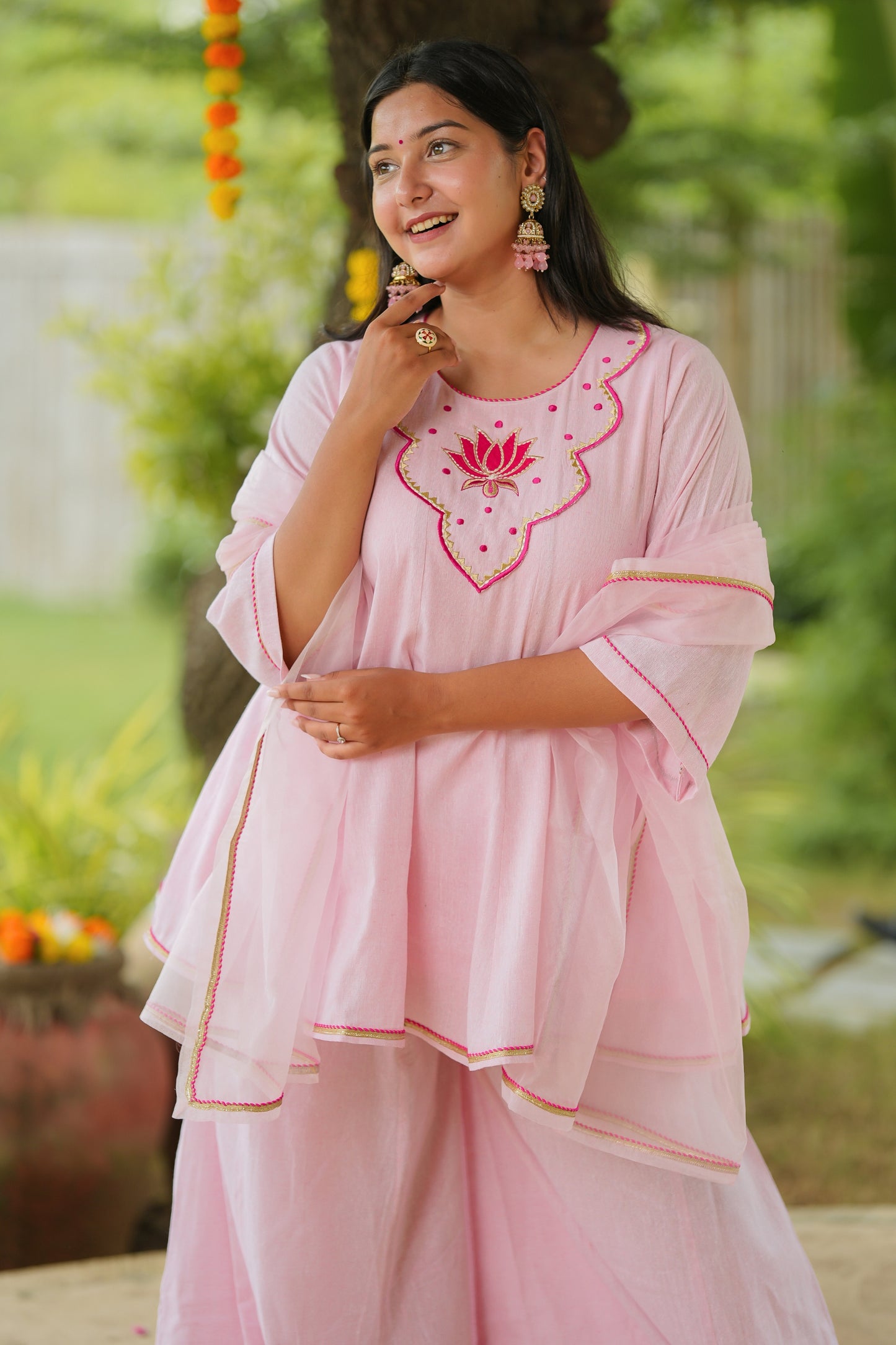 Pink Lotus Sharara Cotton Suit Set