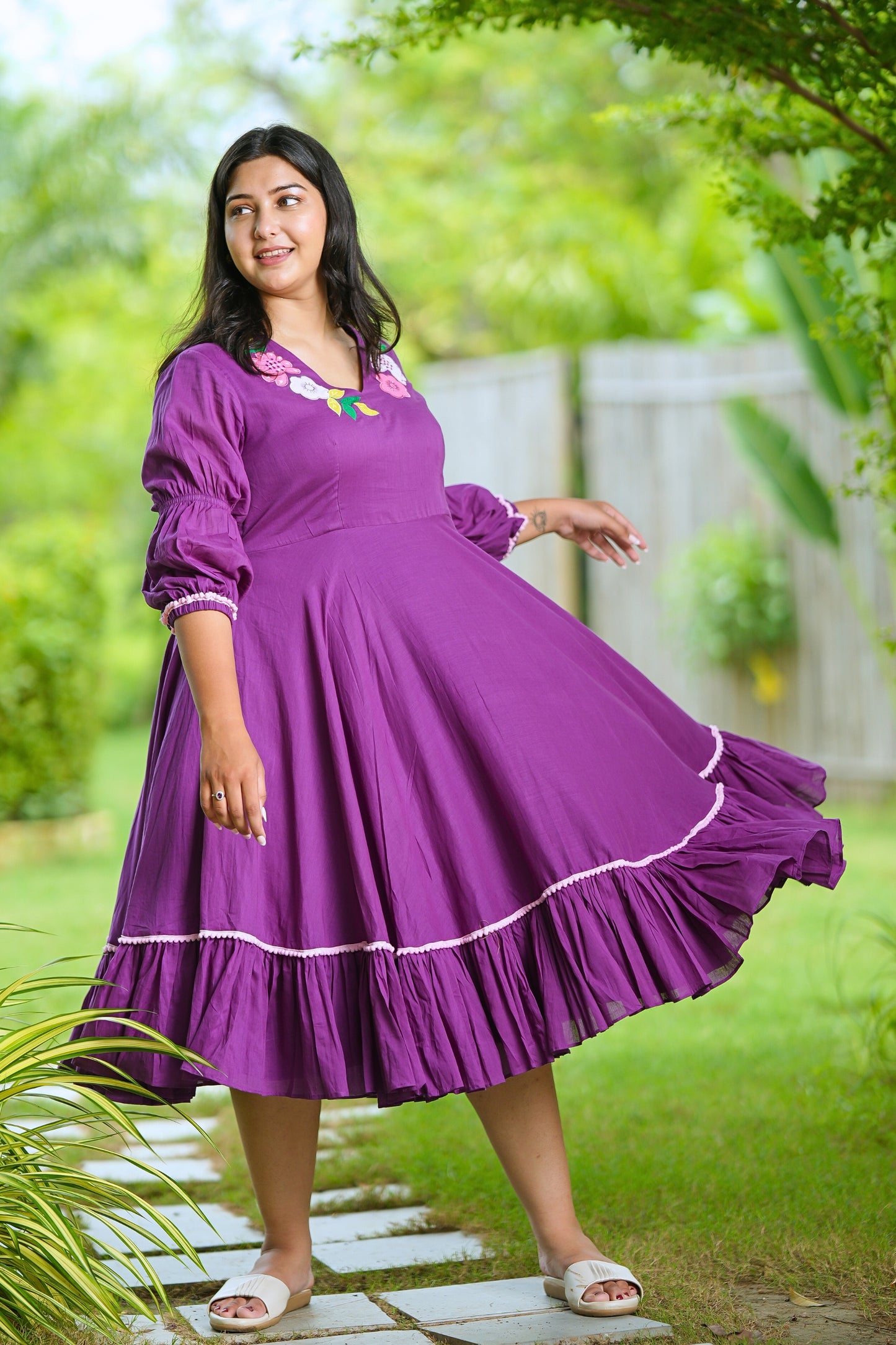 Purple Mulmul Floral Dress