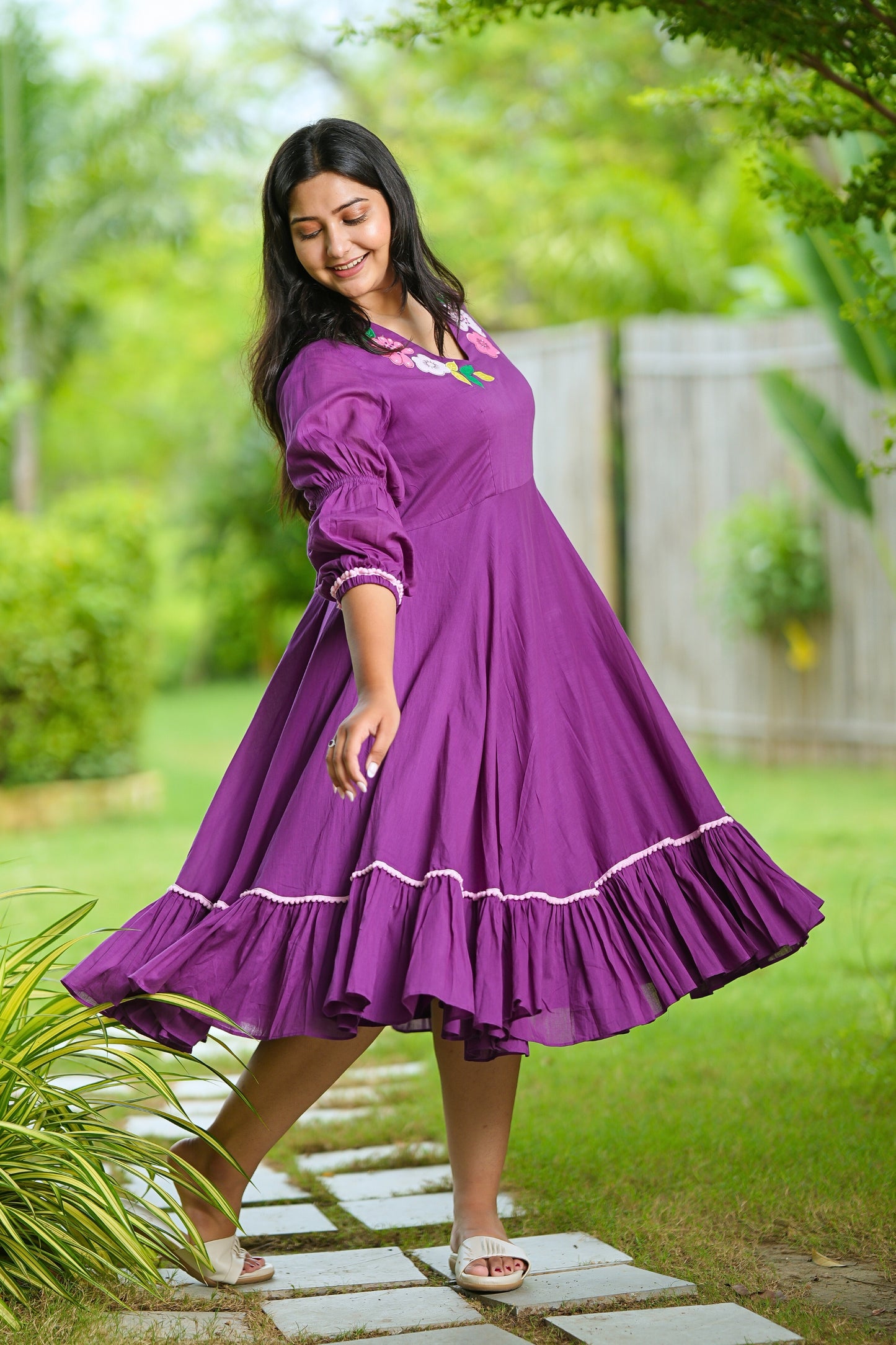 Purple Mulmul Floral Dress