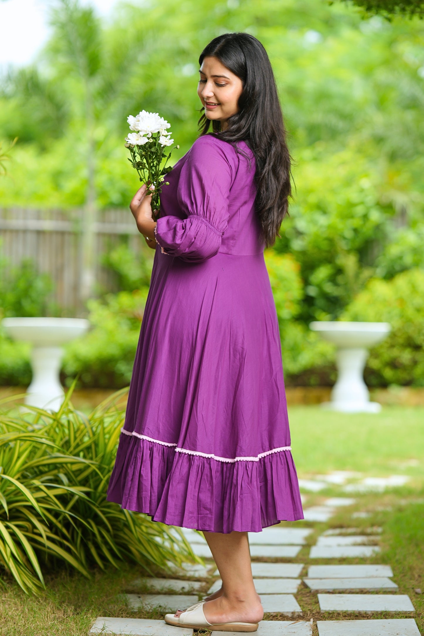 Purple Mulmul Floral Dress