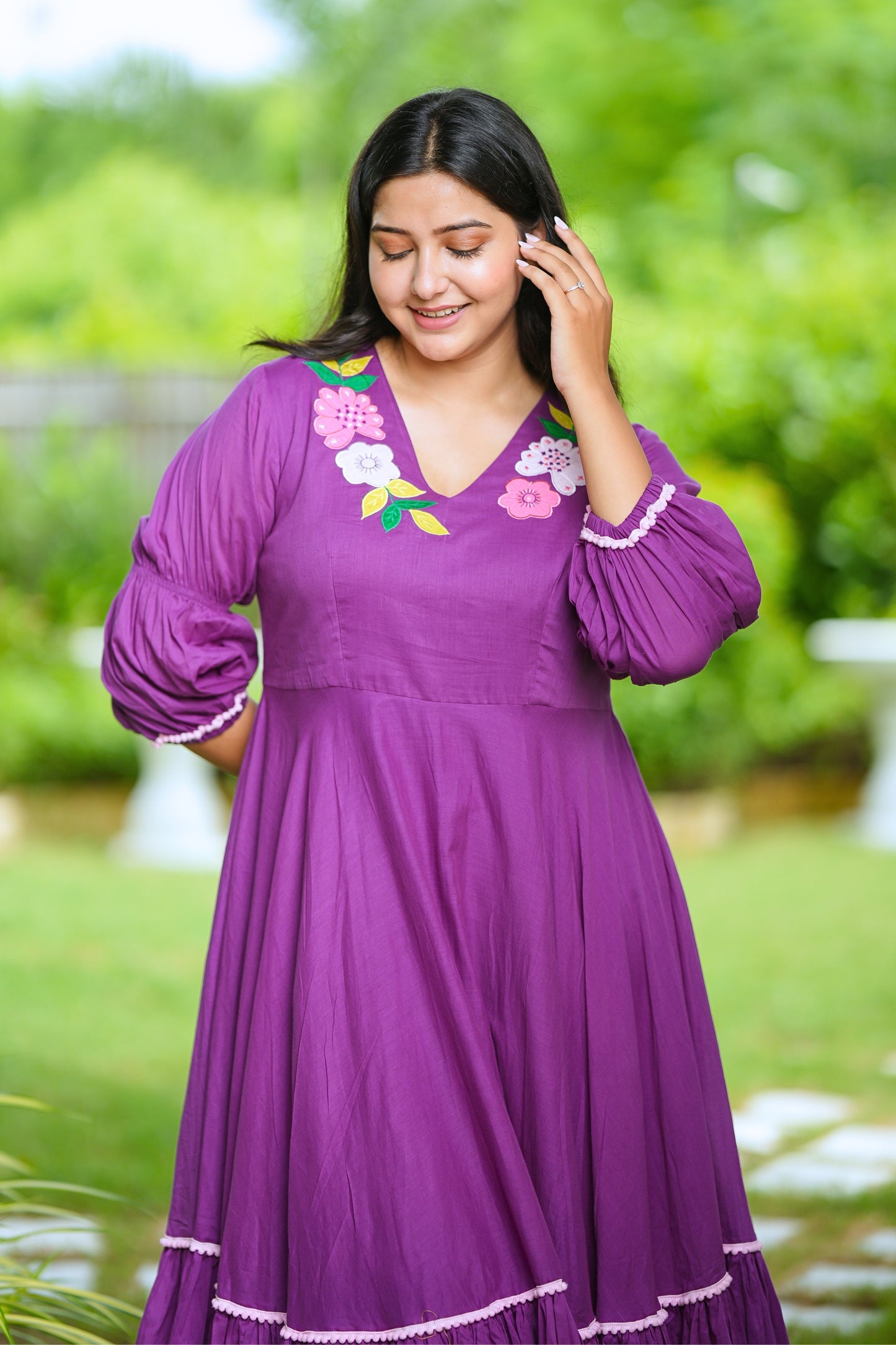 Purple Mulmul Floral Dress