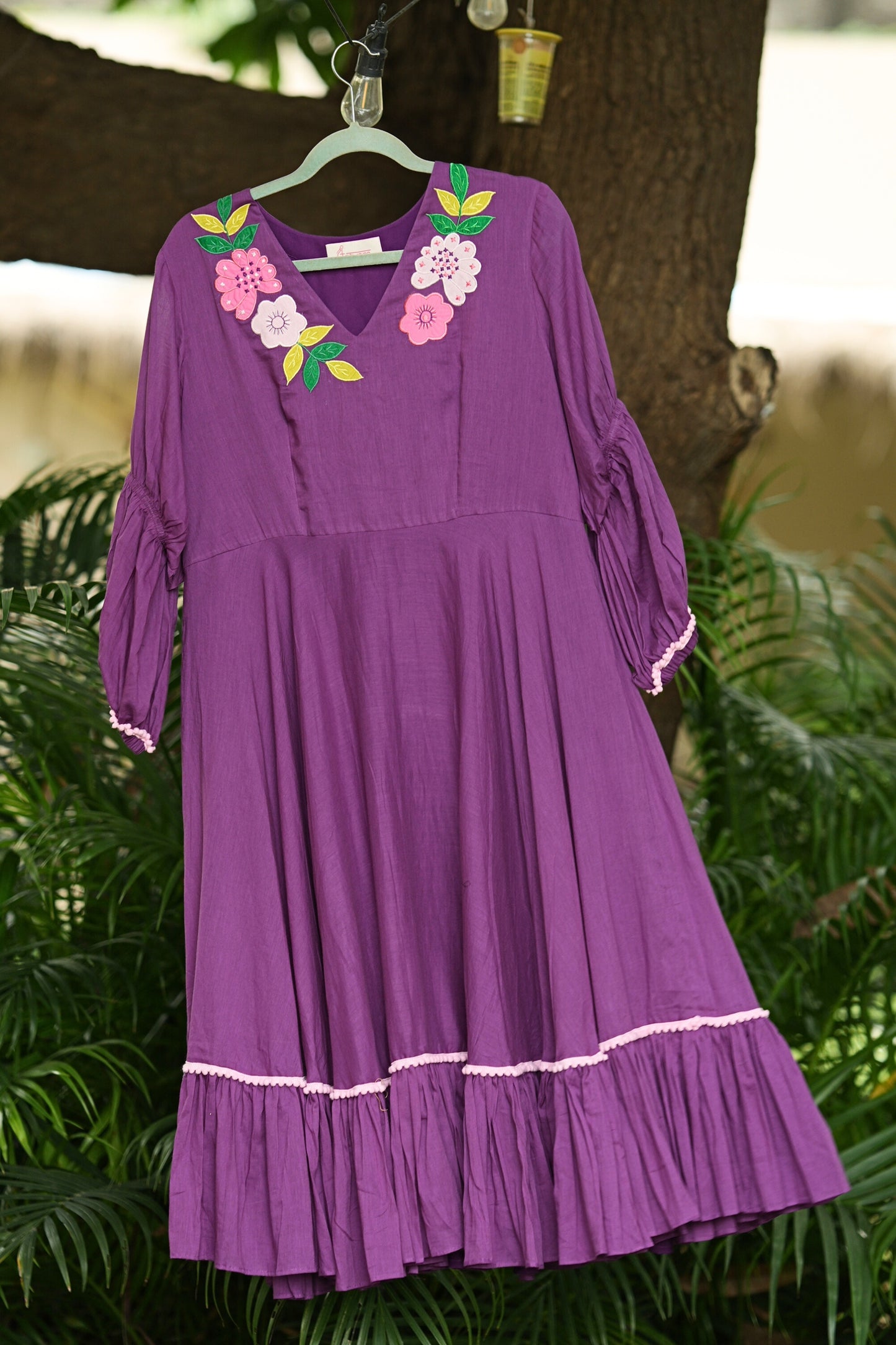 Purple Mulmul Floral Dress