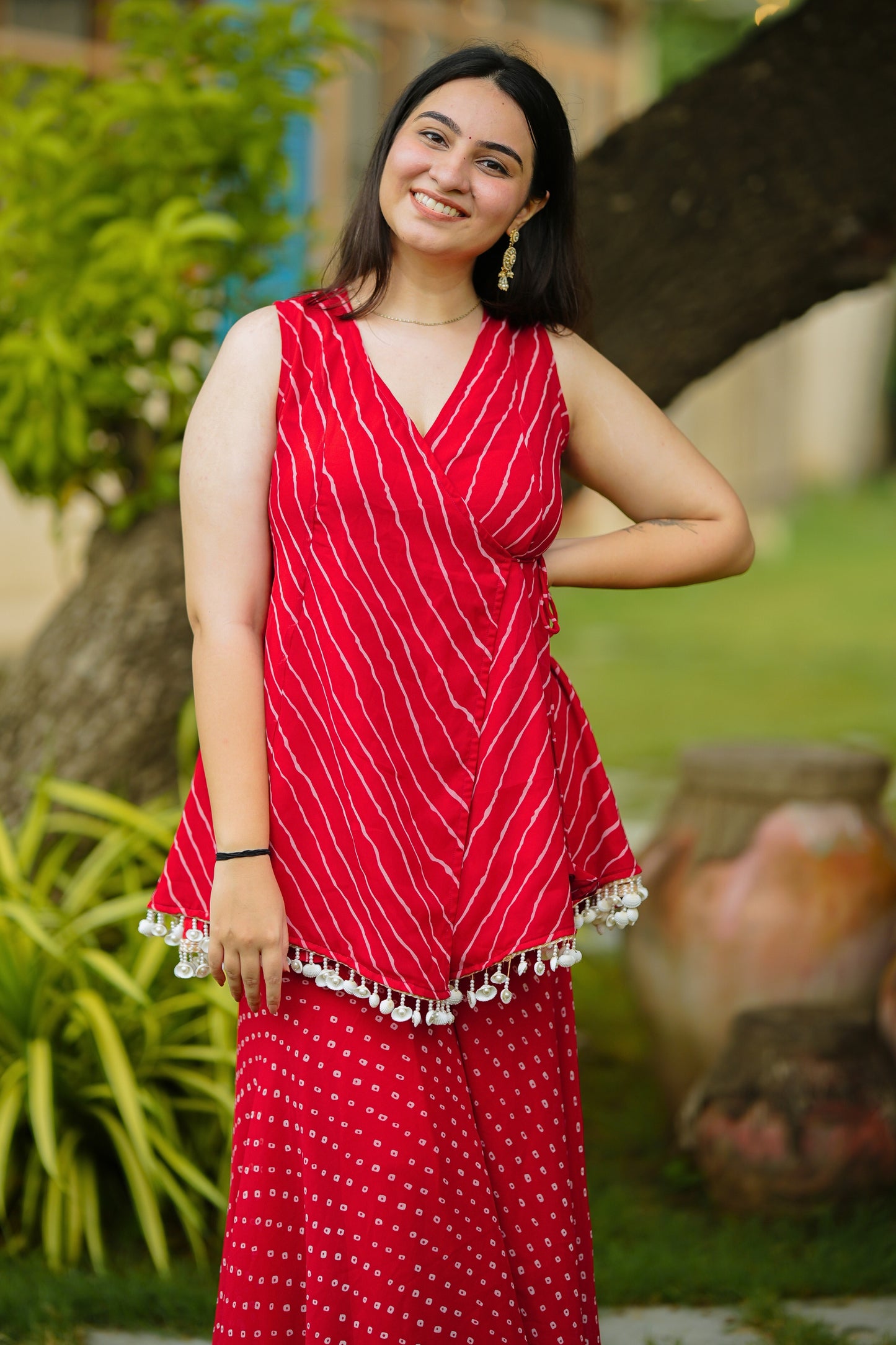 Red Leheriya Kurta Set