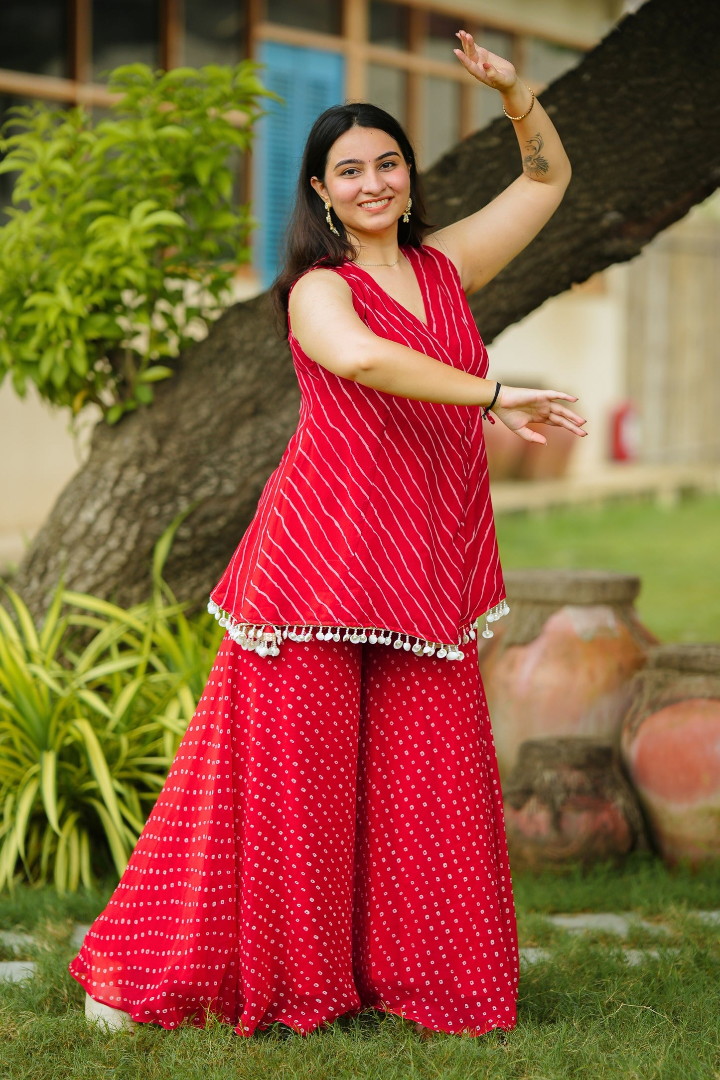 Red Leheriya Kurta Set