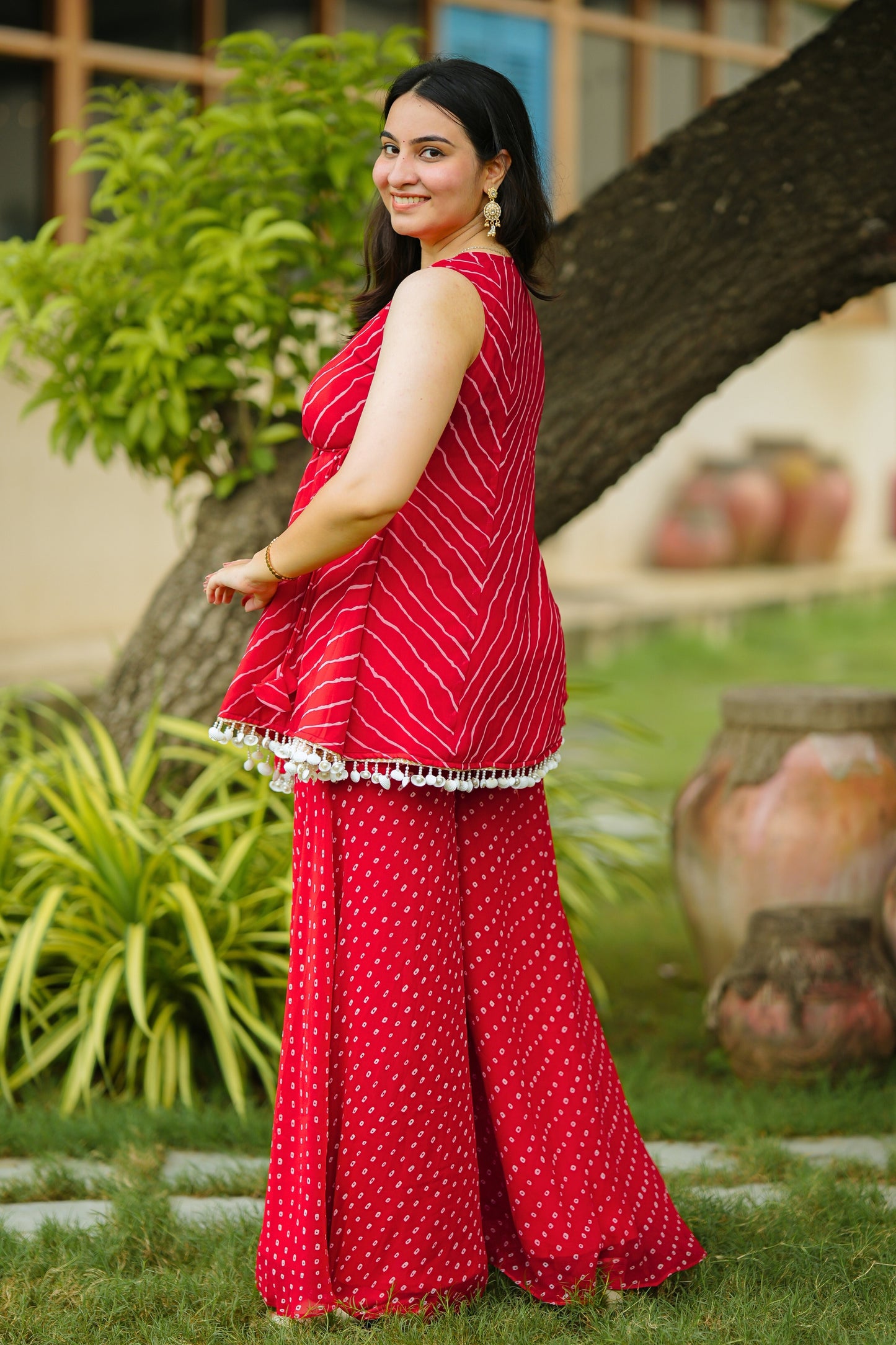 Red Leheriya Kurta Set