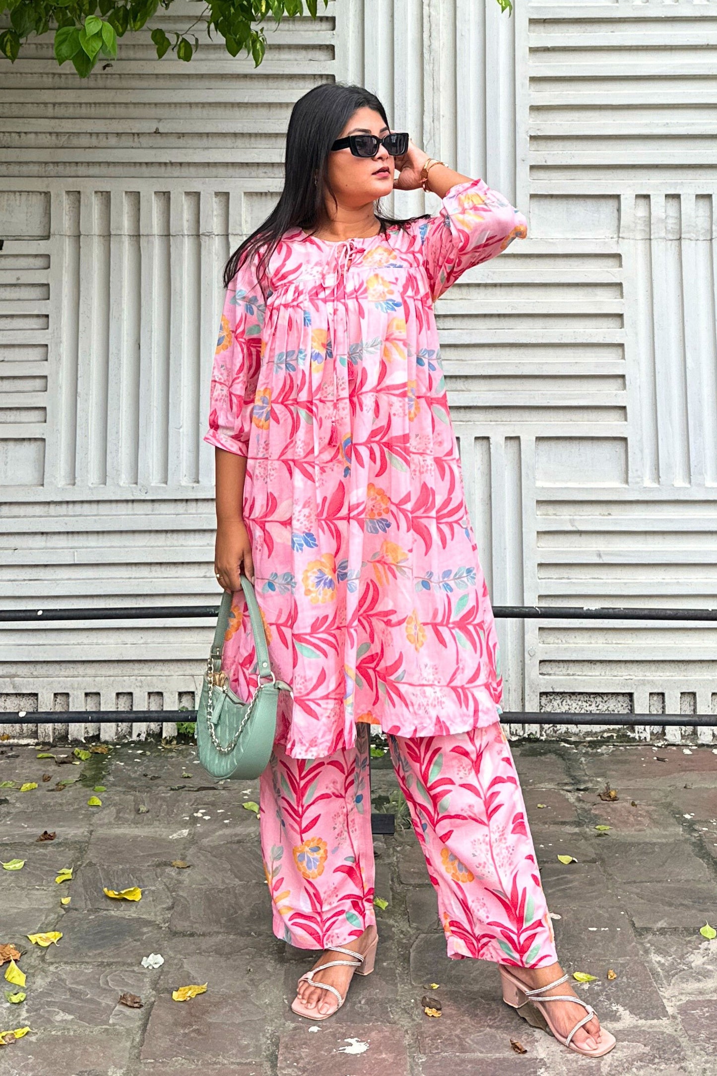 Pink Floral Kurta Set