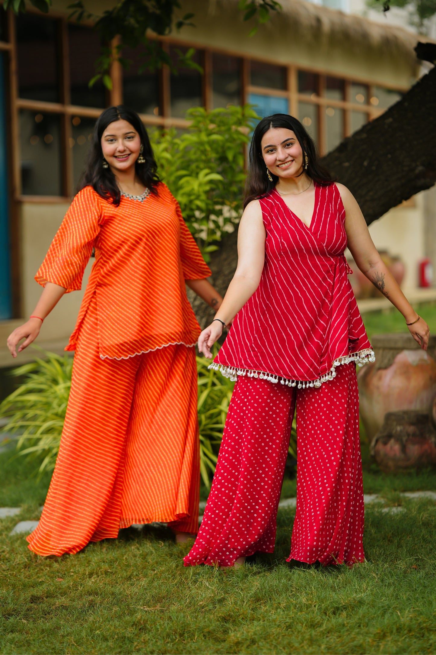 Red Leheriya Kurta Set