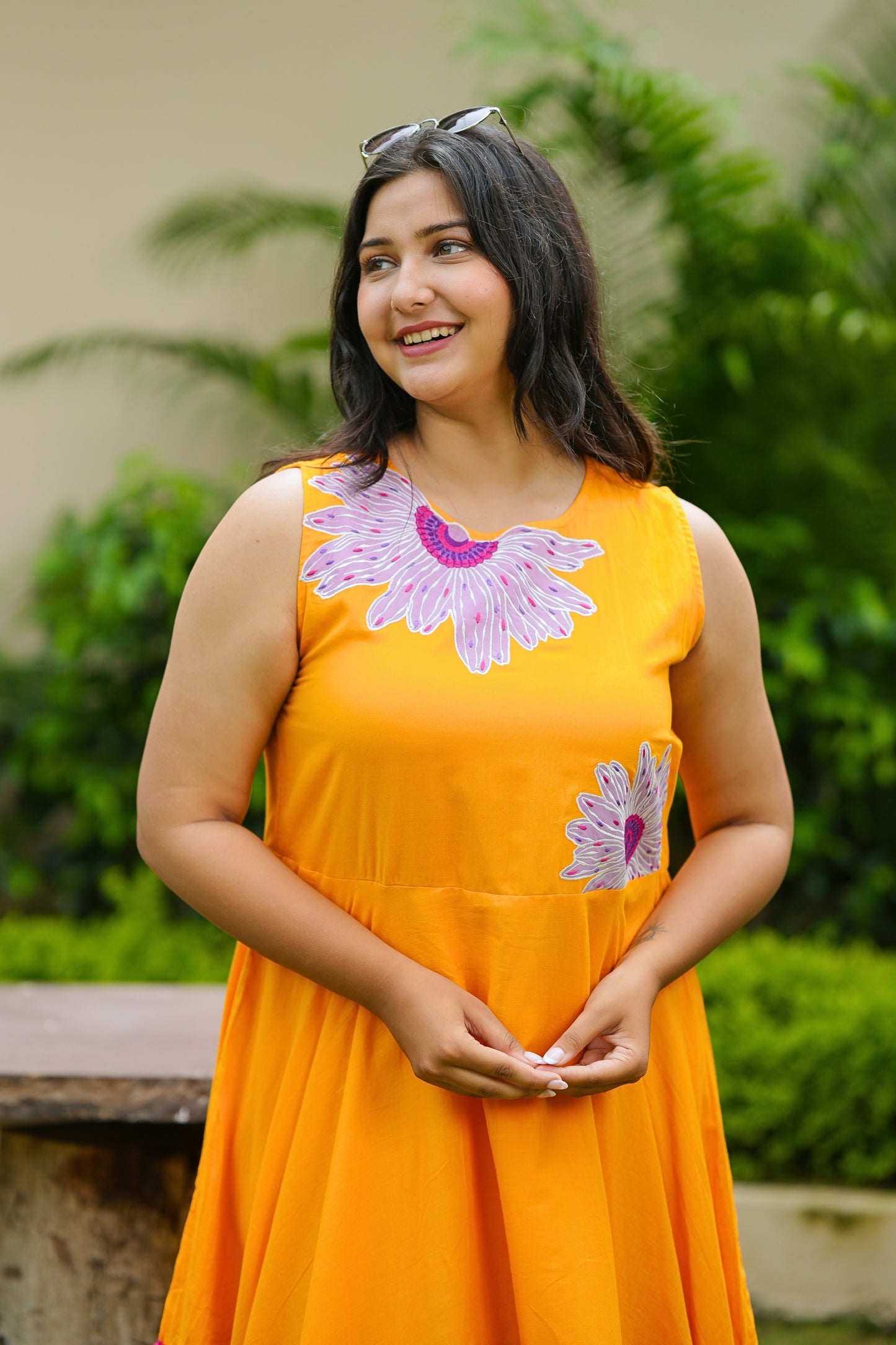 Sunshine Yellow Mulmul Floral Dress