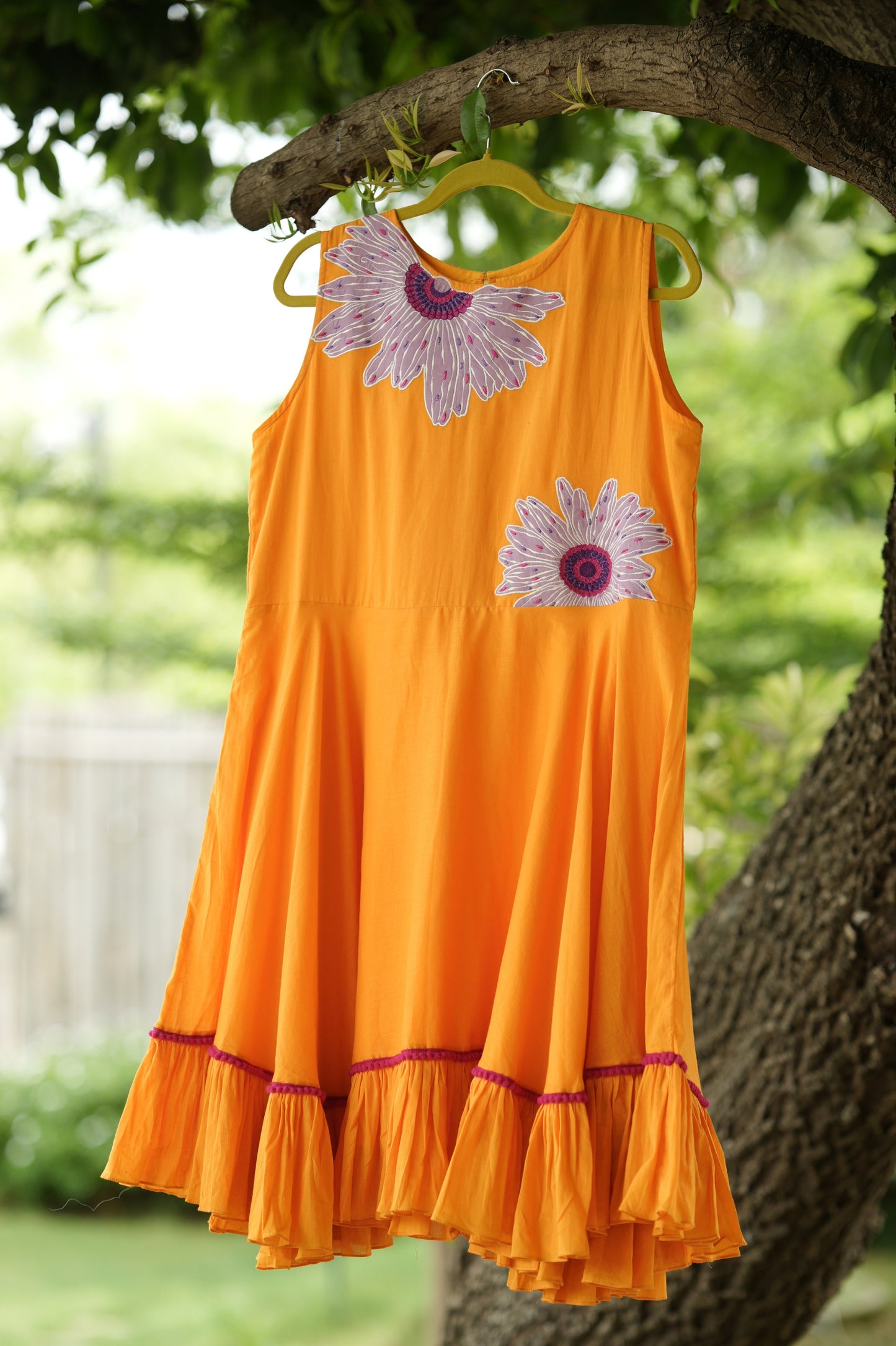 Sunshine Yellow Mulmul Floral Dress