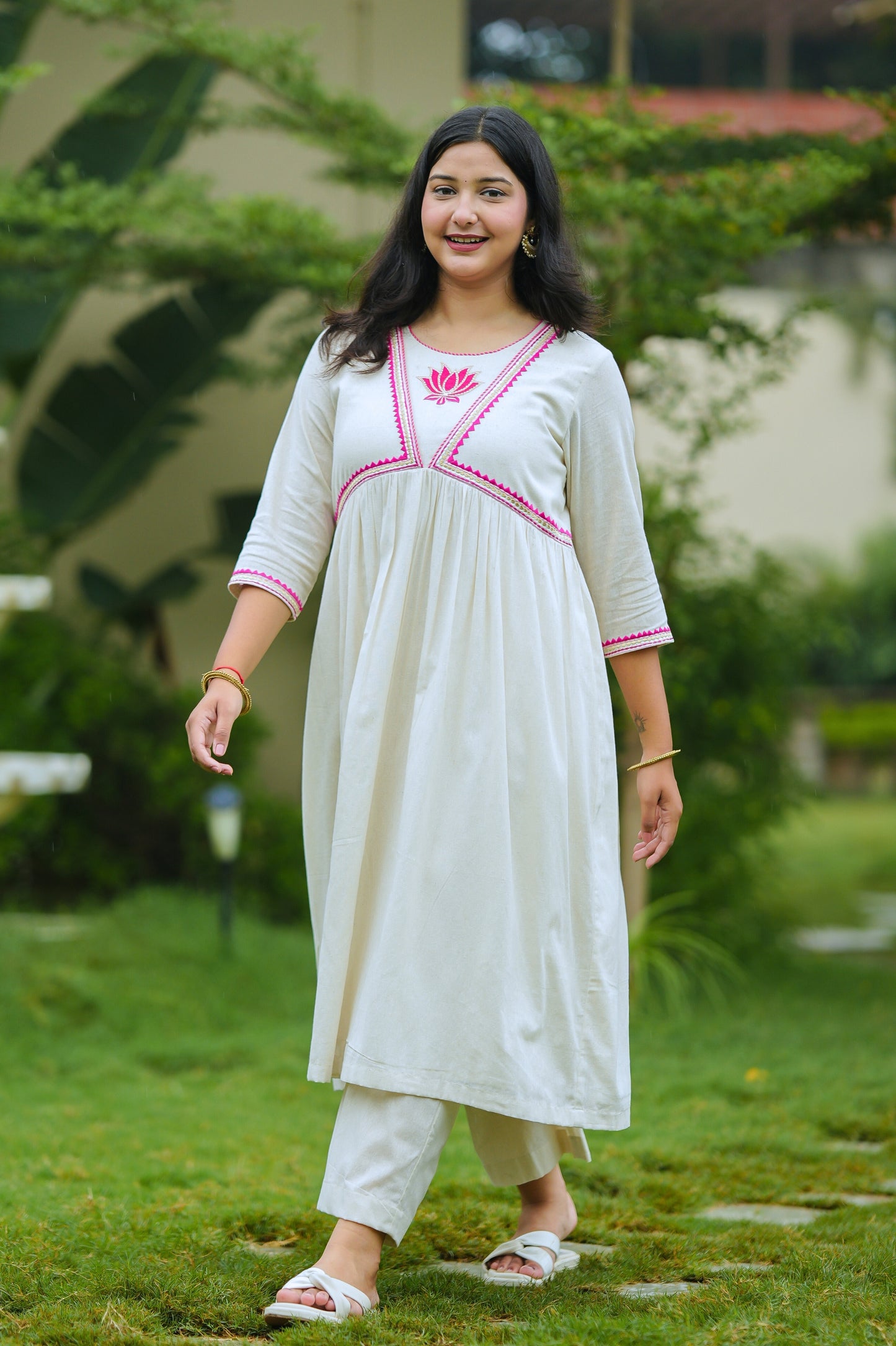 White Lotus Cotton Suit Set
