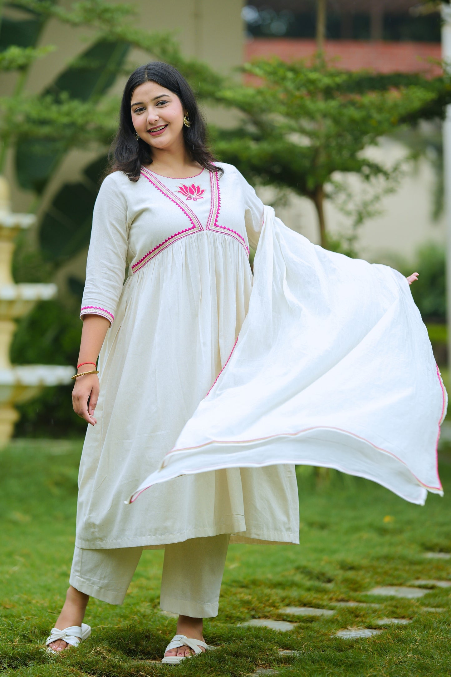 White Lotus Cotton Suit Set