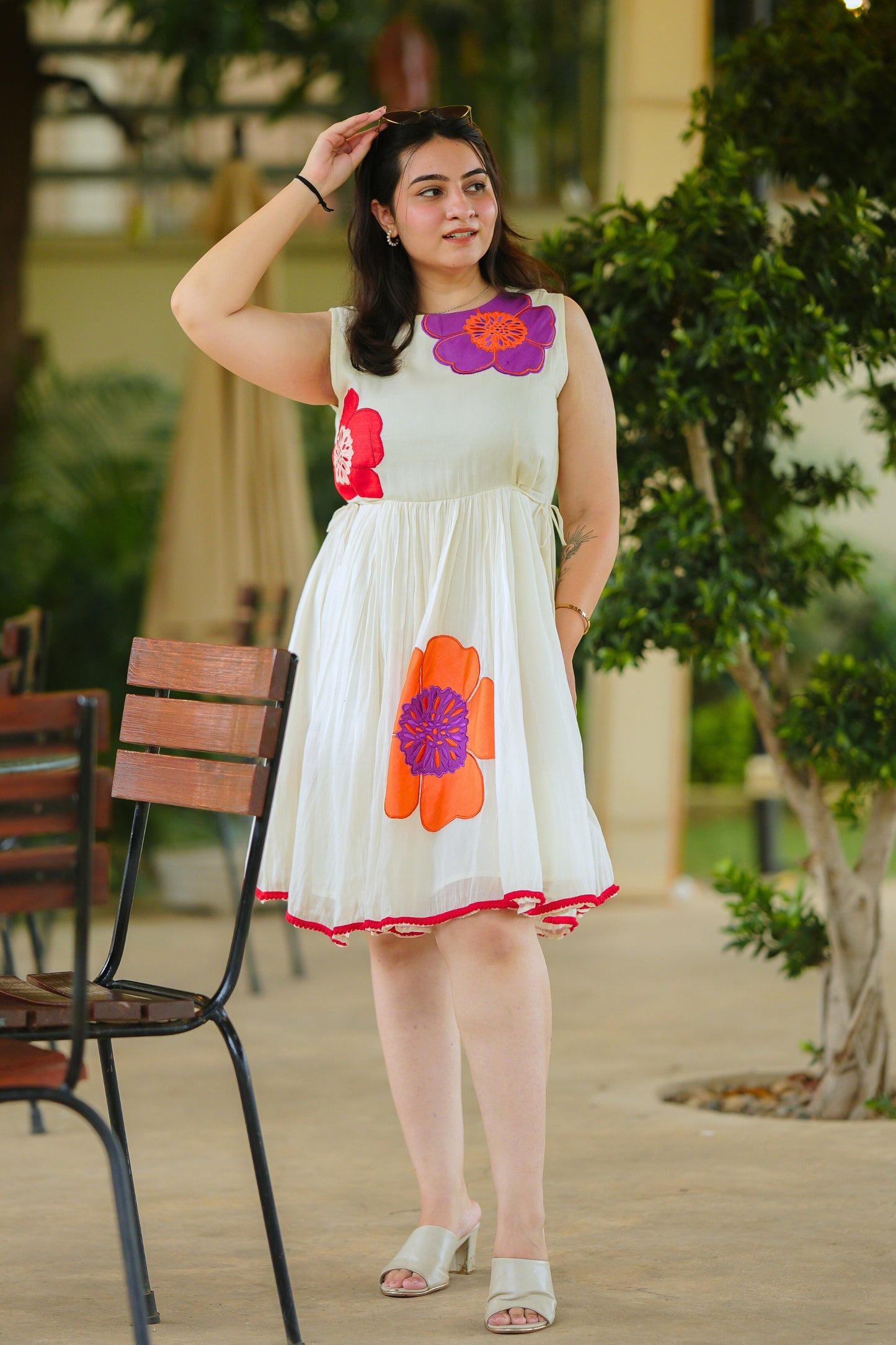 White Mulmul Floral Dress
