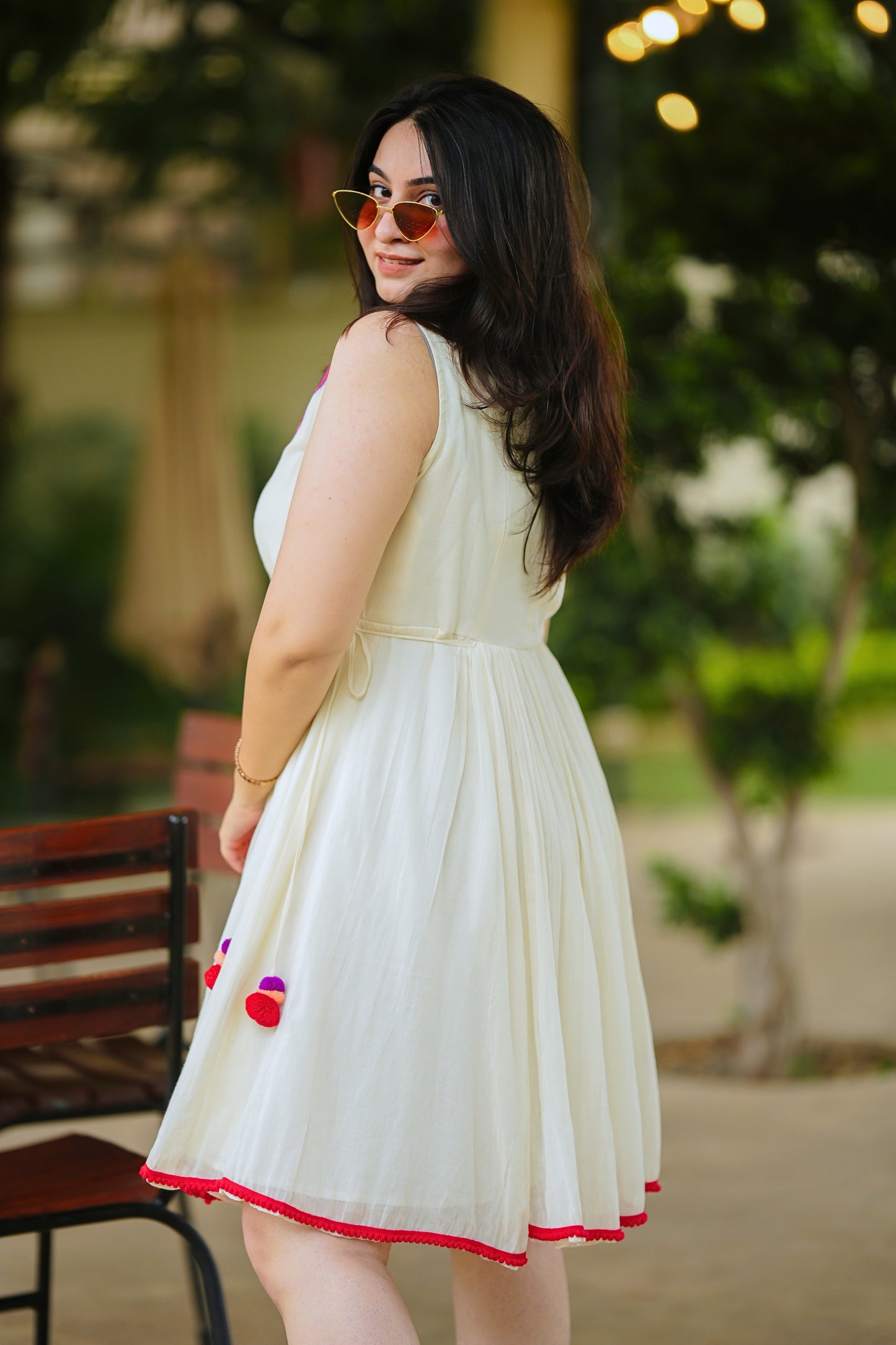 White Mulmul Floral Dress