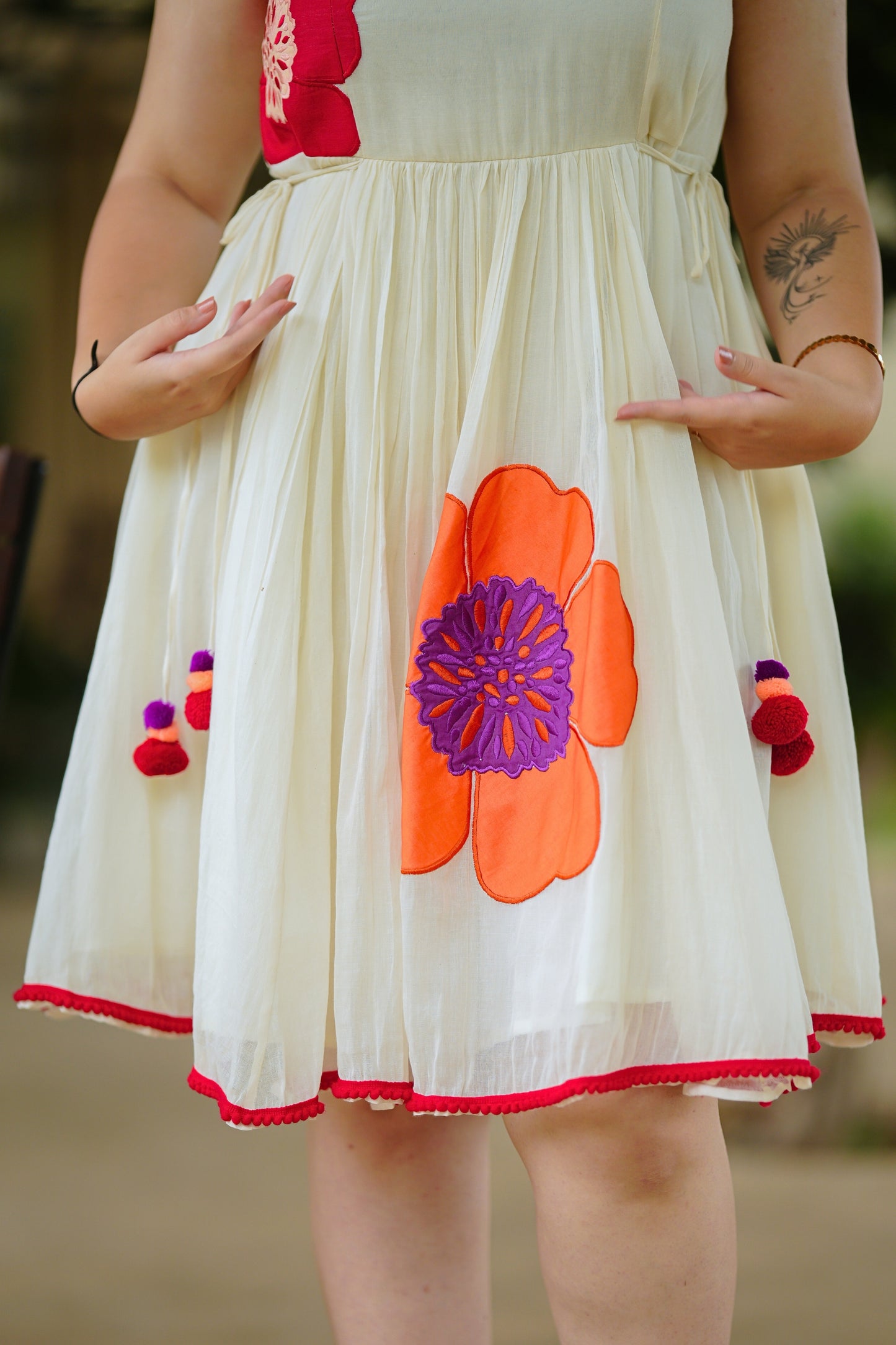 White Mulmul Floral Dress