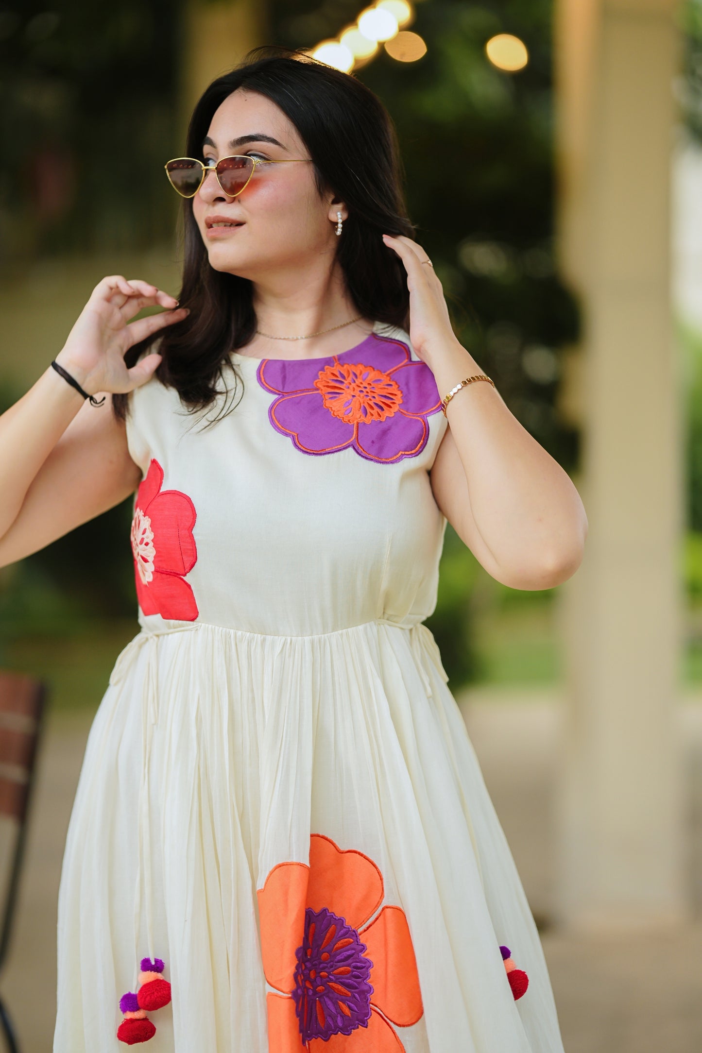 White Mulmul Floral Dress