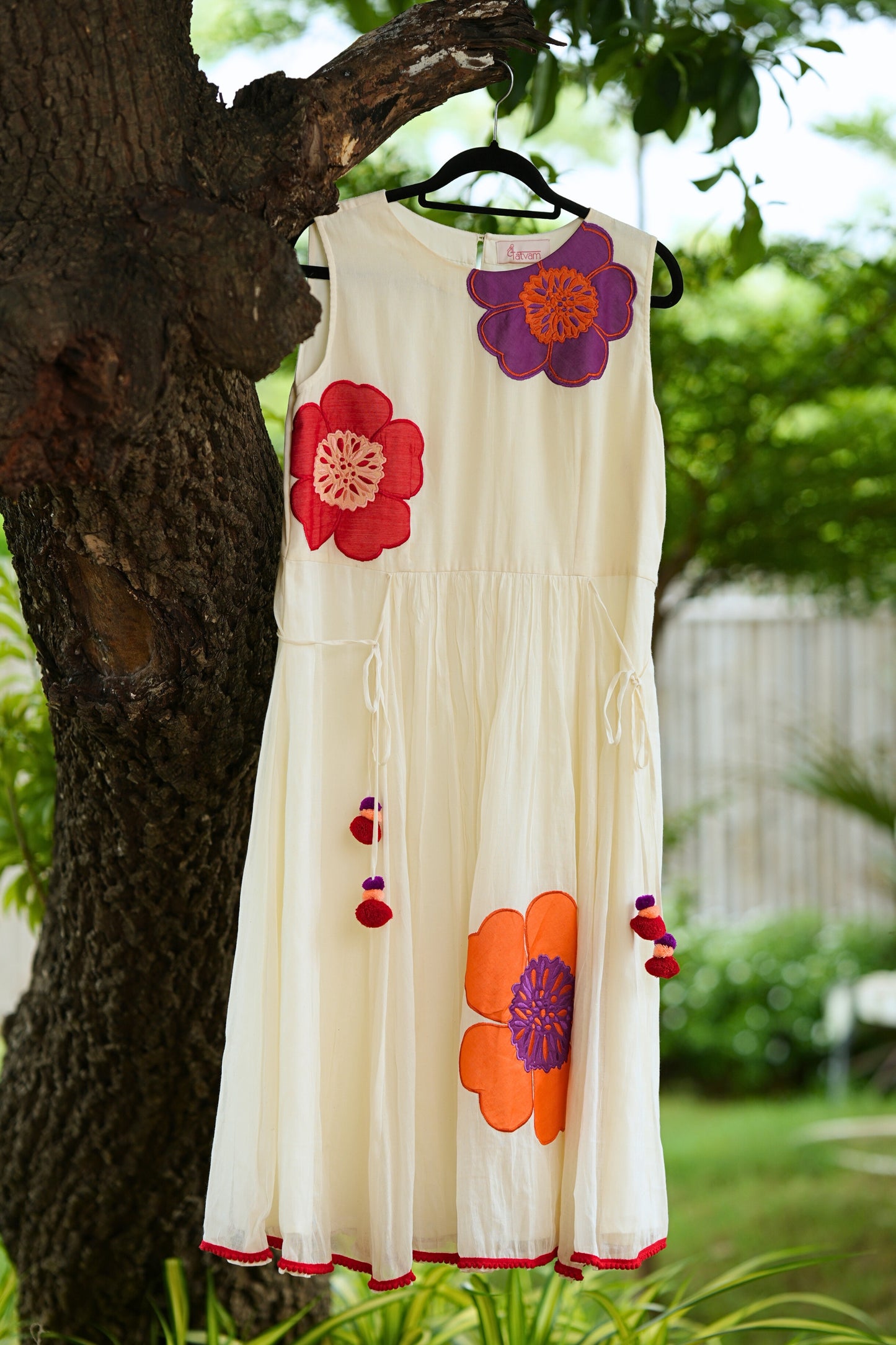 White Mulmul Floral Dress