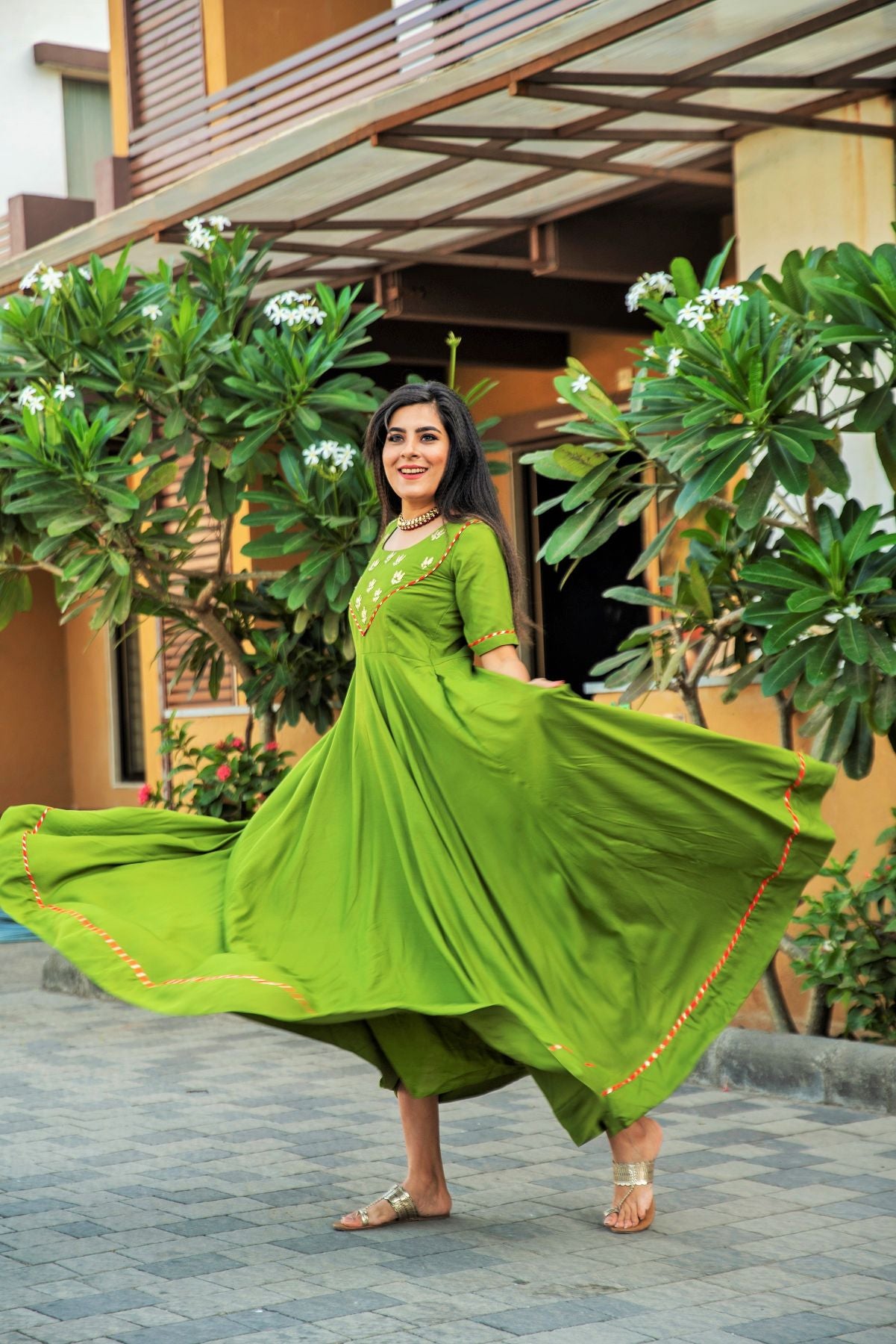Leafy Mahendi Green Dress Shreetatvam Leafy Mahendi Green Dress Shreetatvam