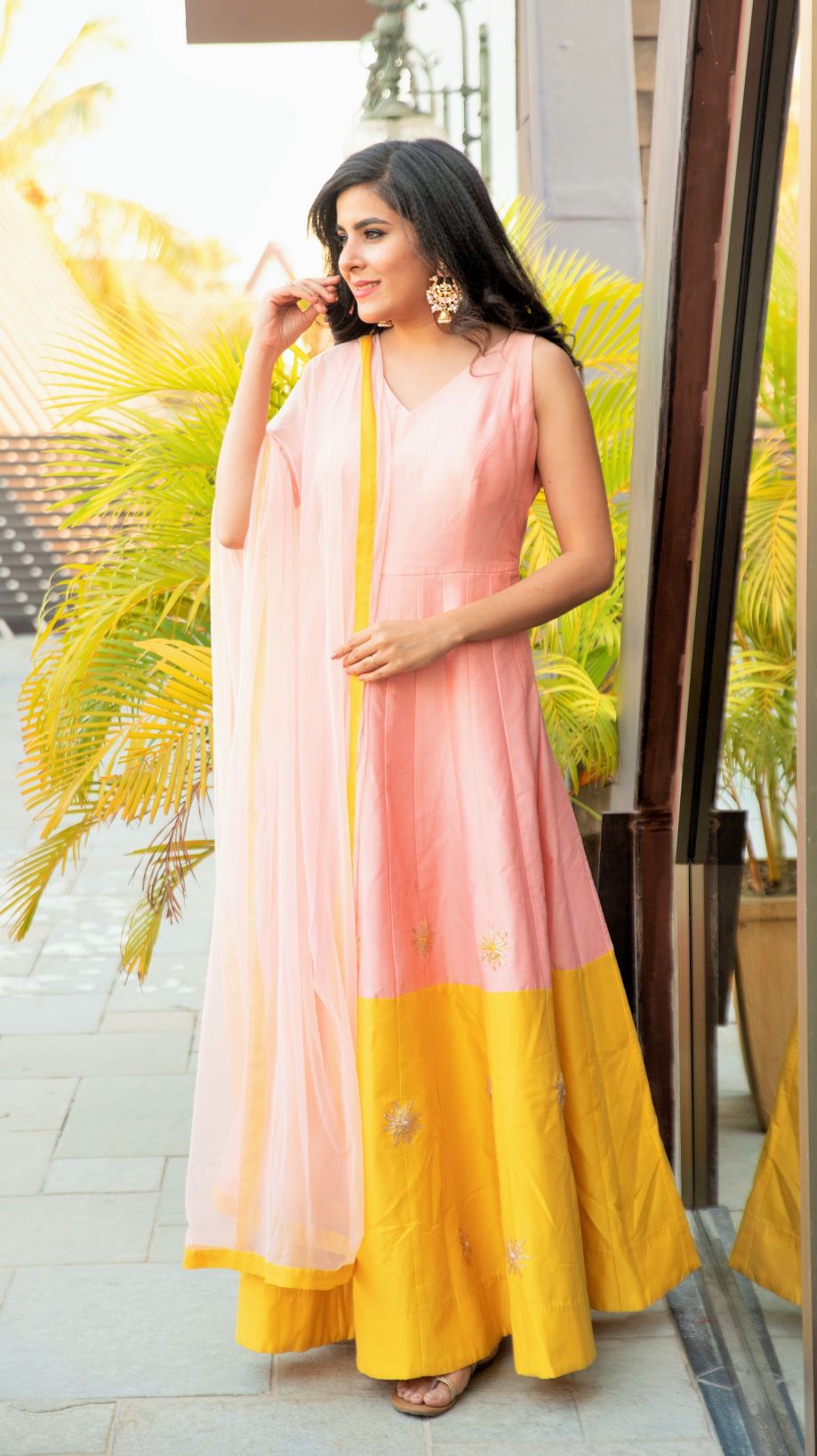 Classy Pink Yellow Suit Set