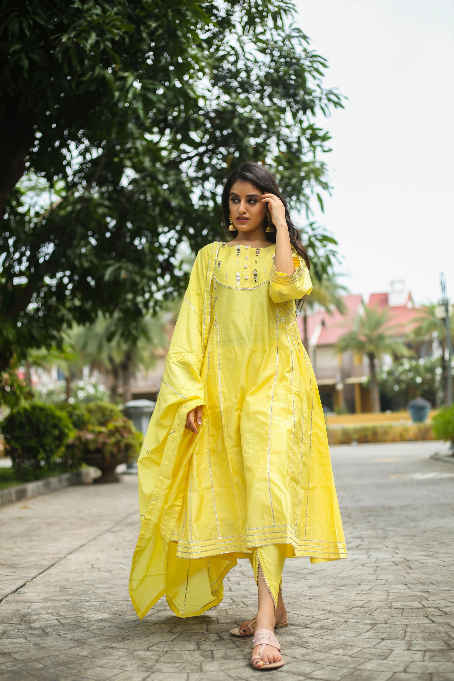 Lemon Yellow Chanderi Suit Set