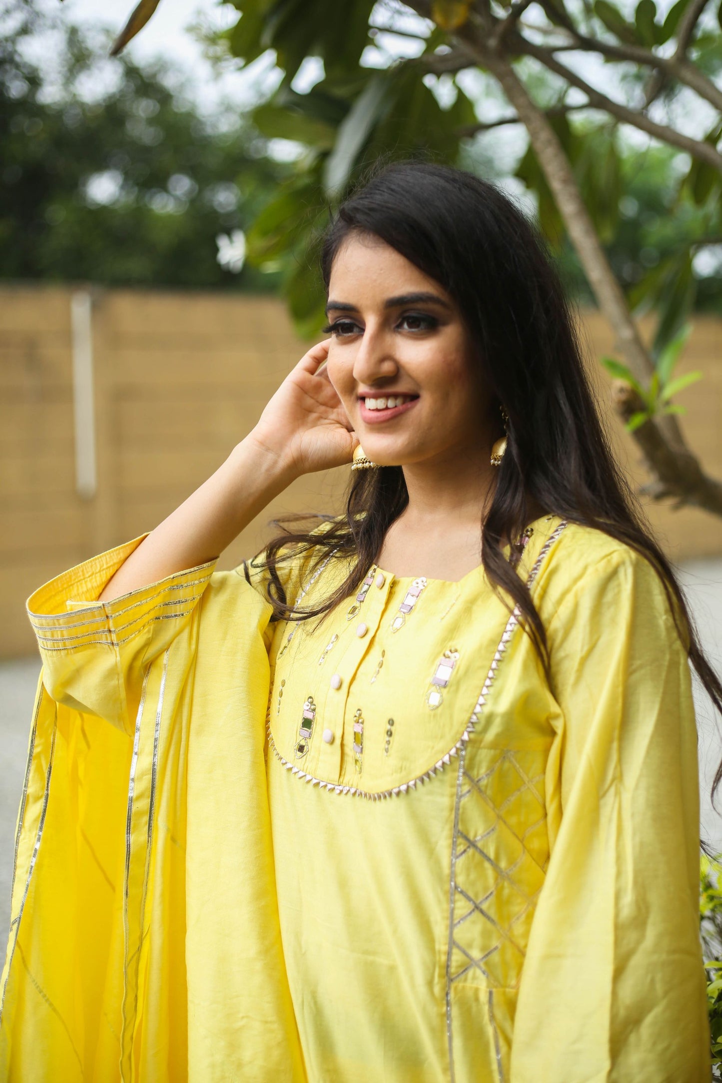 Lemon Yellow Chanderi Suit Set