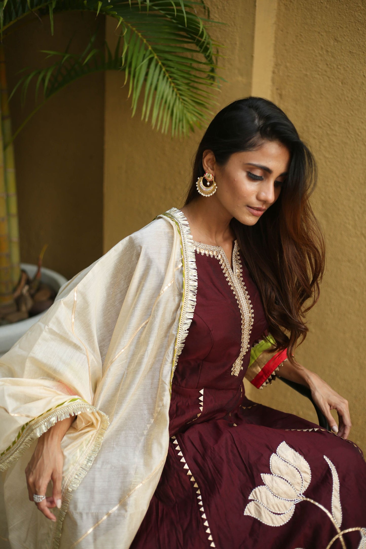 Antique Lotus Maroon Suit Set