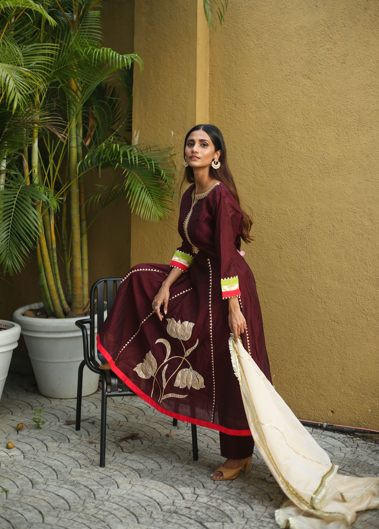 Antique Lotus Maroon Suit Set