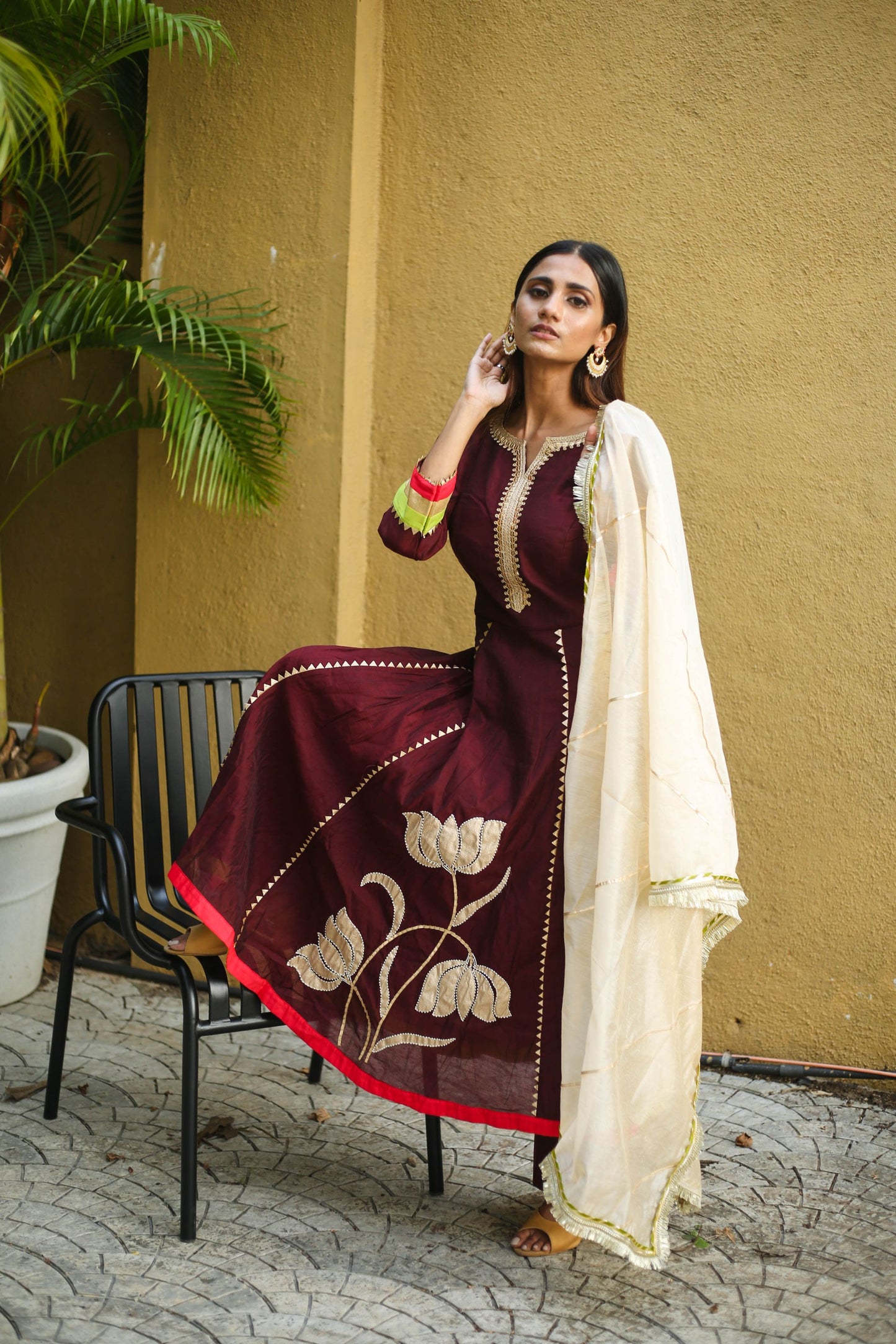 Antique Lotus Maroon Suit Set