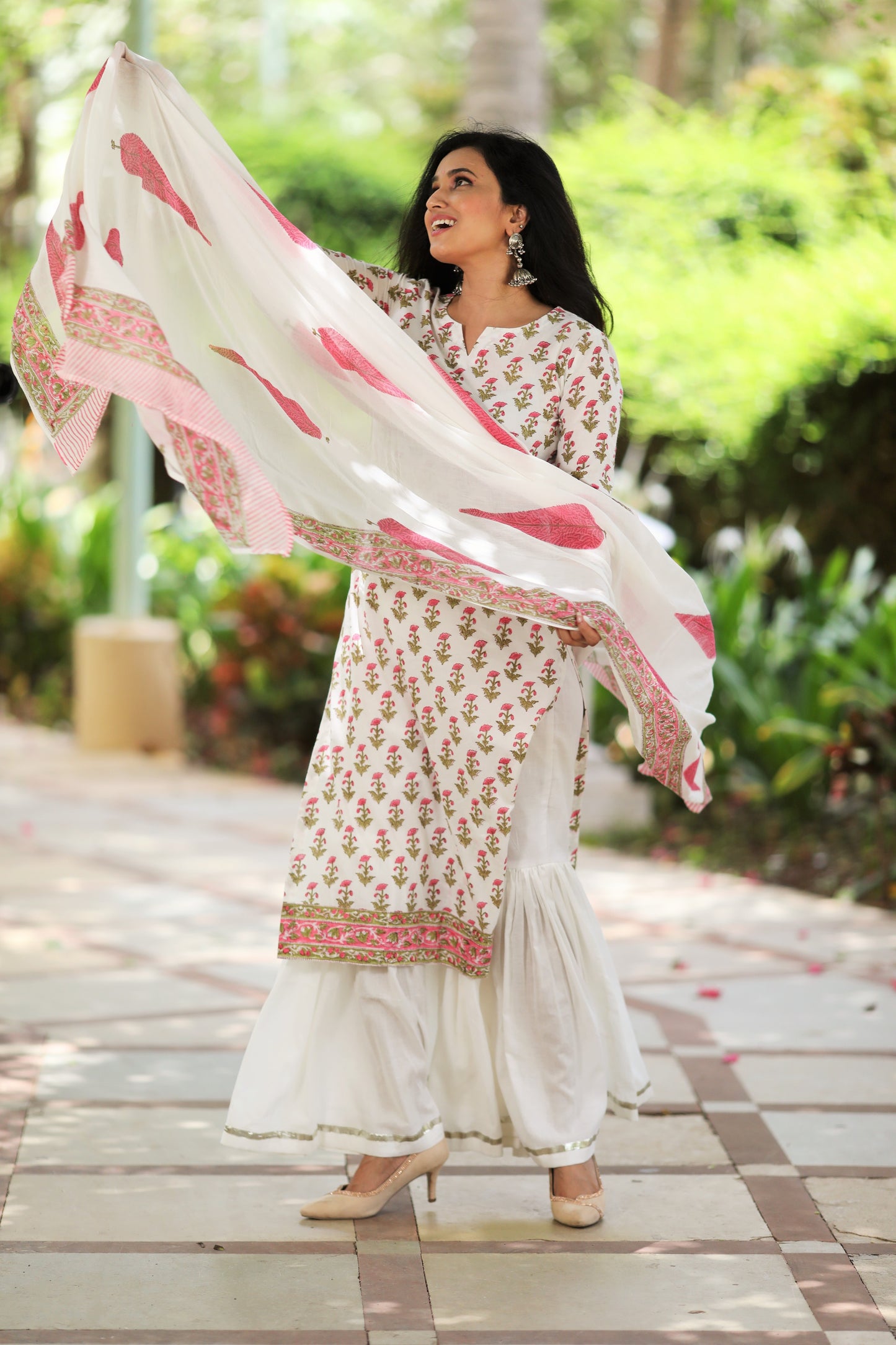 Floral White Gharara Suit Set