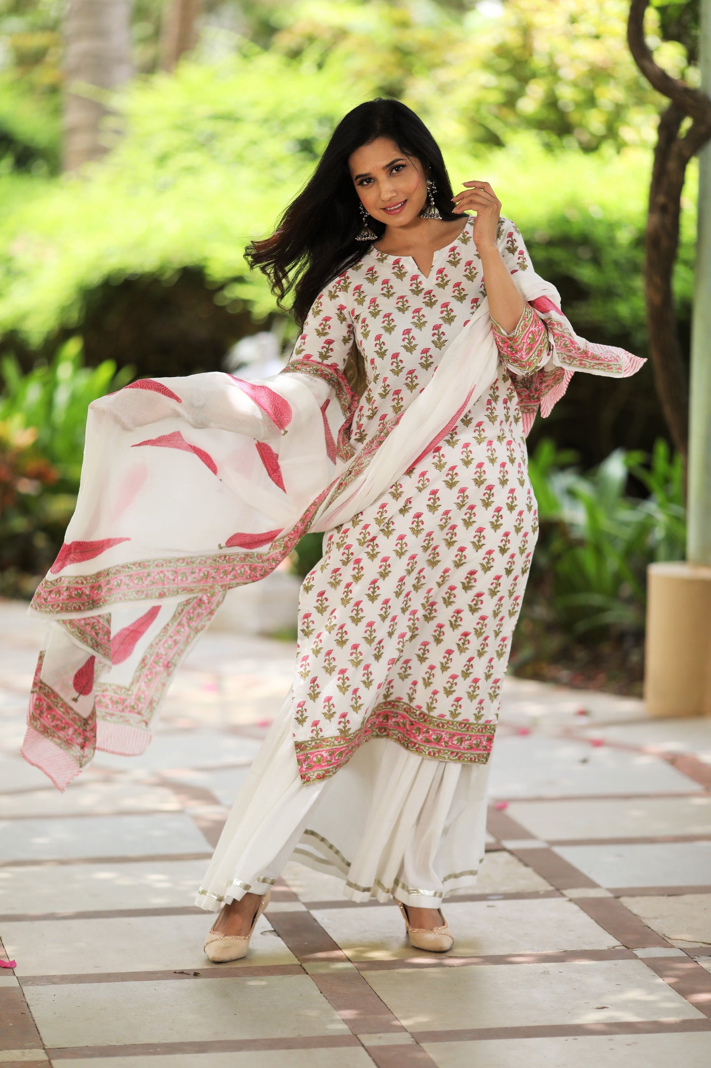 Floral White Gharara Suit Set