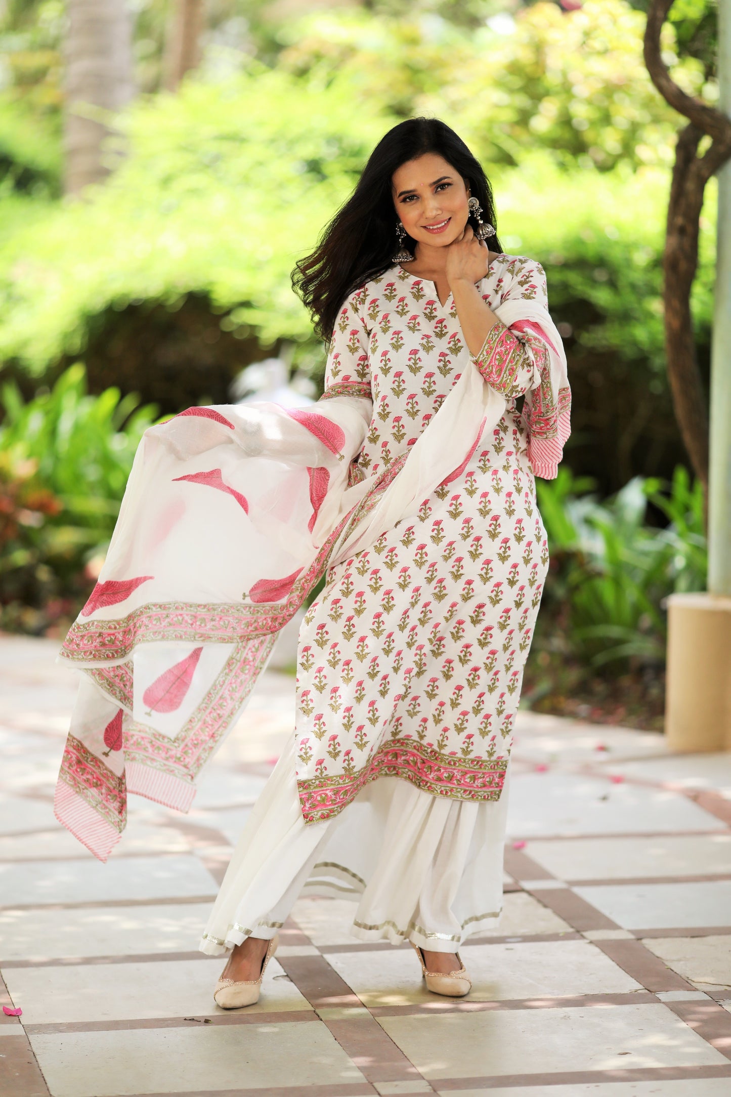 Floral White Gharara Suit Set