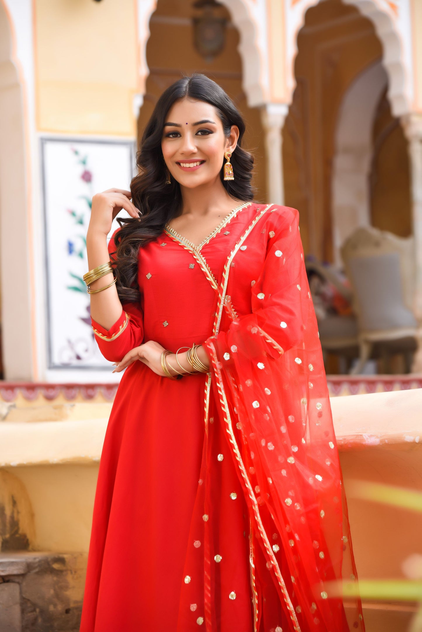 Red Angarakha Suit Set