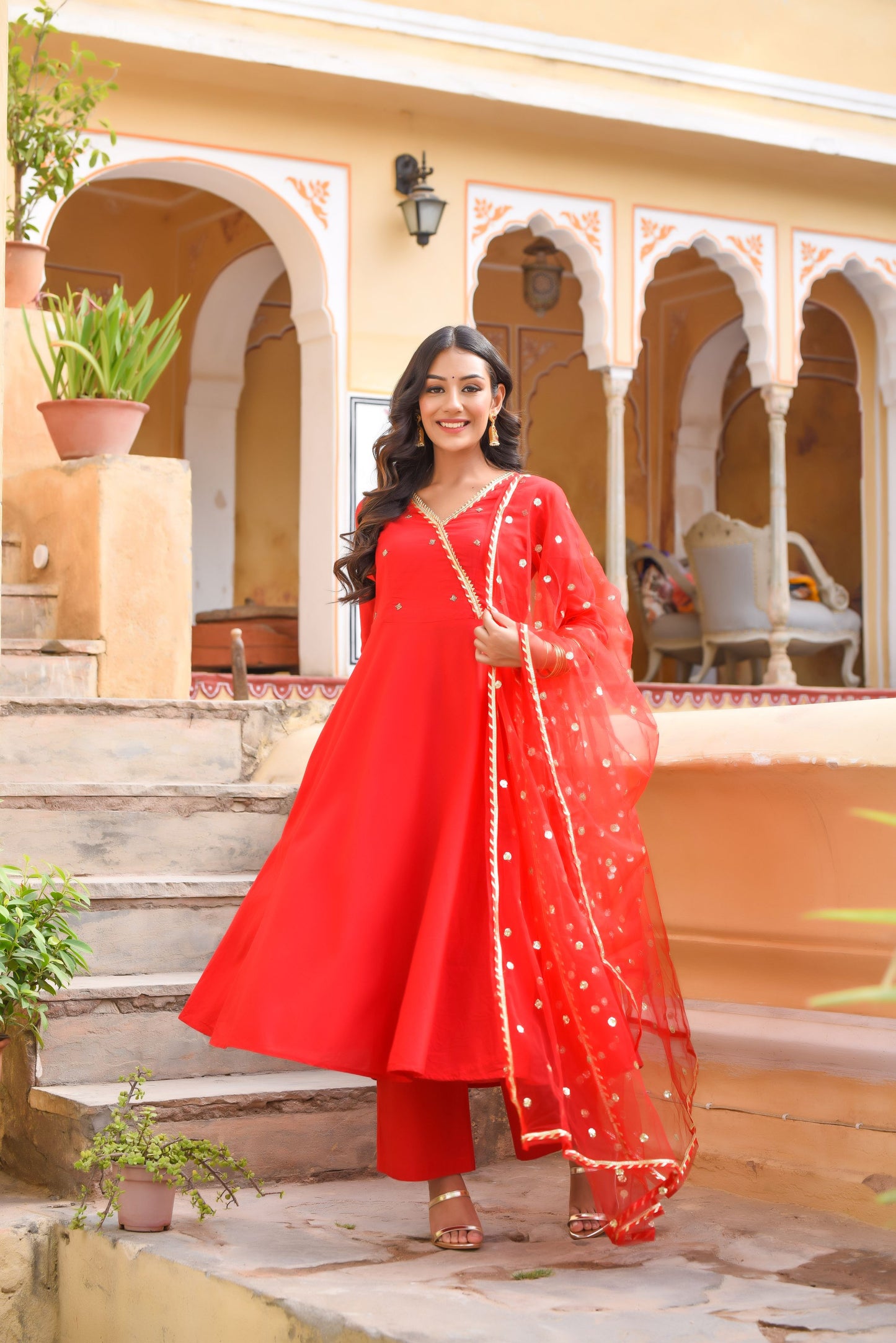 Red Angarakha Suit Set