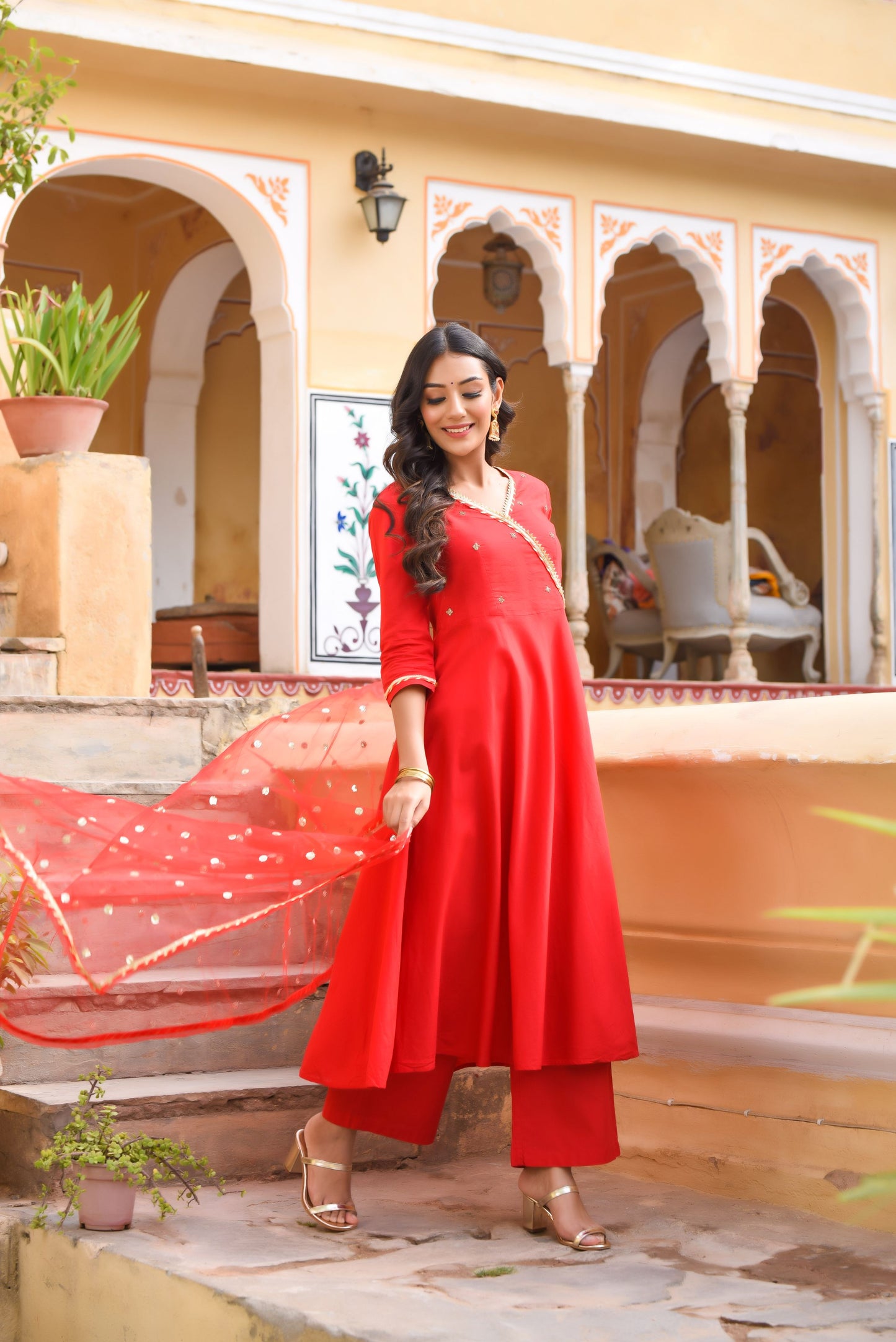 Red Angarakha Suit Set