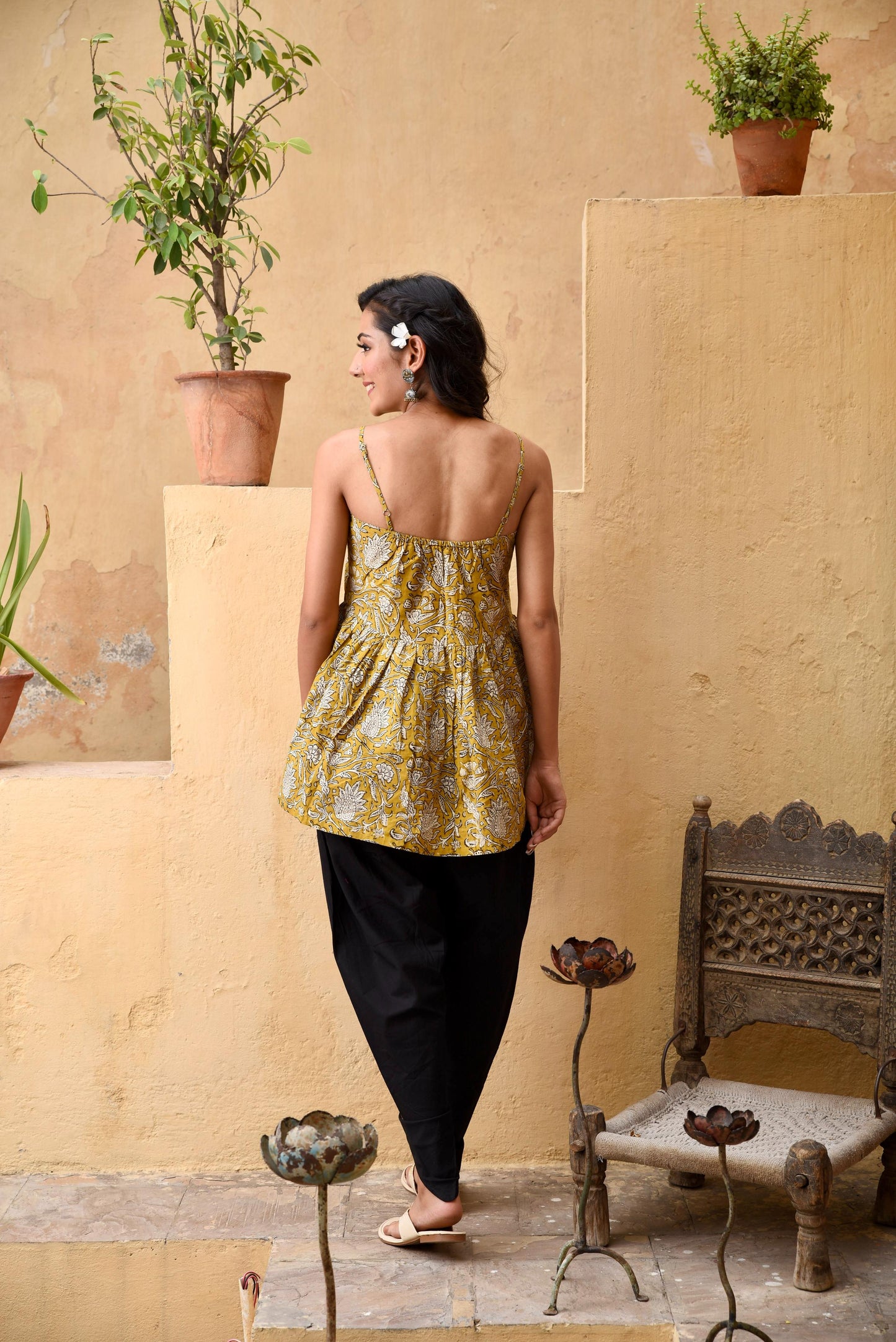 Mustard Floral Dhoti Kurta Set