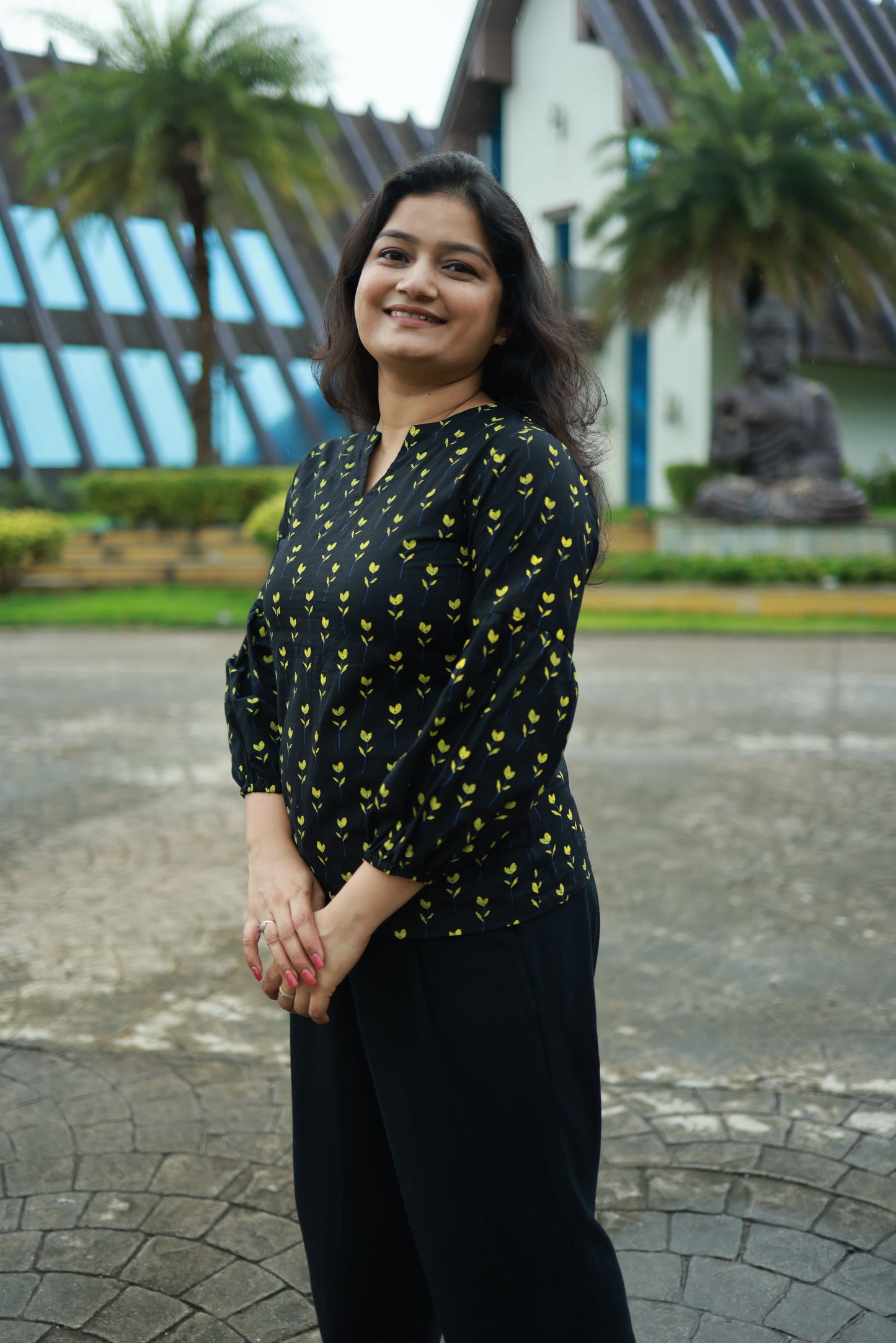 Black Mini Floral Classic Top