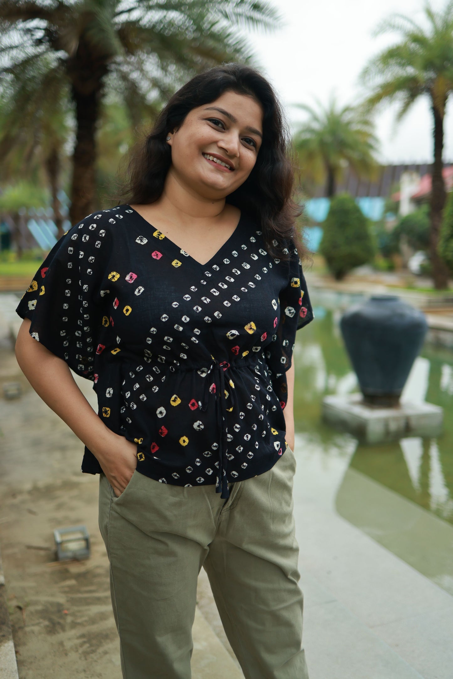 Black Bandhani Kaftan Top