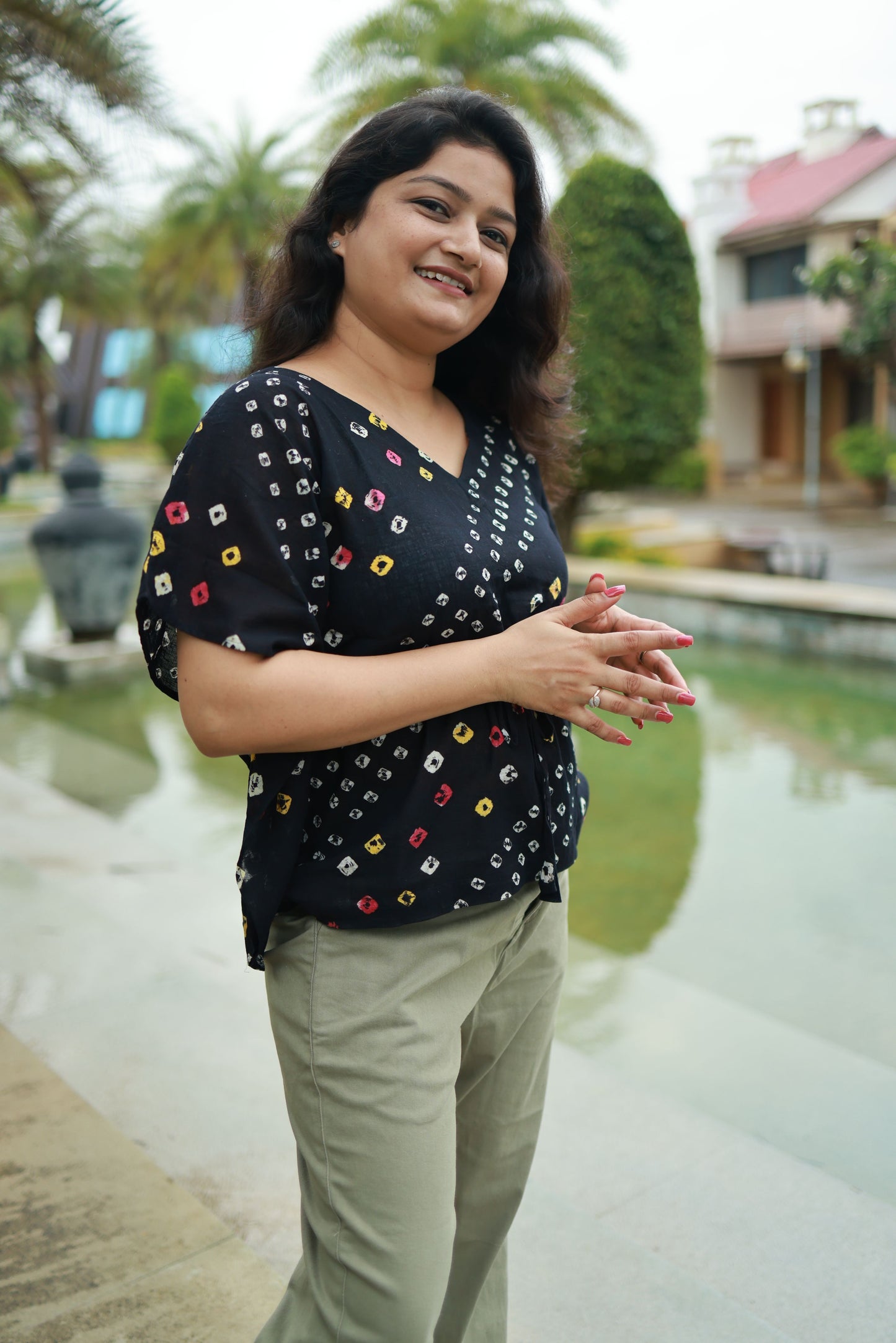Black Bandhani Kaftan Top